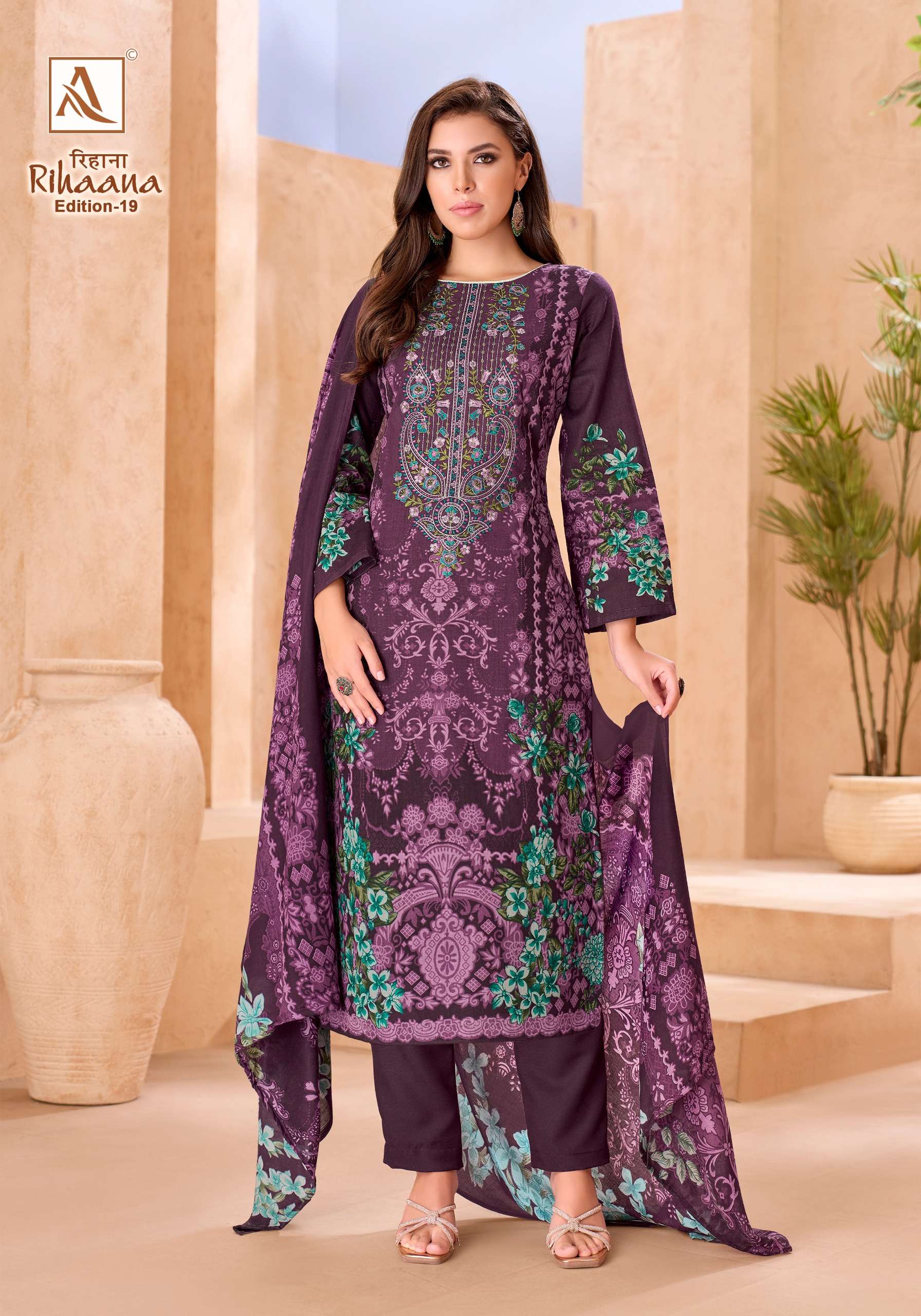 ALOK SUITS RIHAANA VOL 19 COTTON DIGITAL PRINT WITH FANCY WORK SUIT