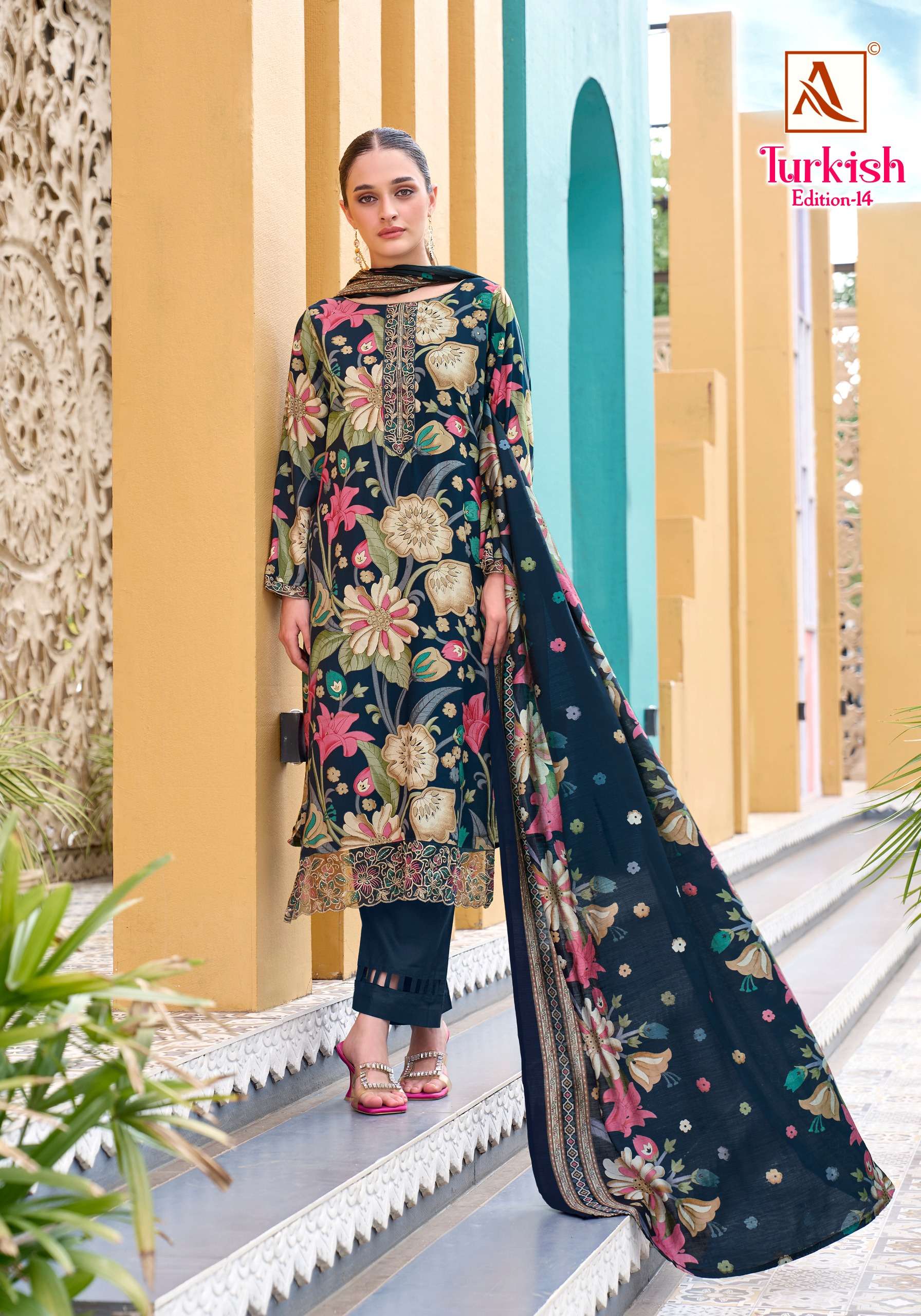 ALOK SUITS TURKISH EDITION 14 VISCOSE RAYON PRINT WITH FANCY WORK SUIT