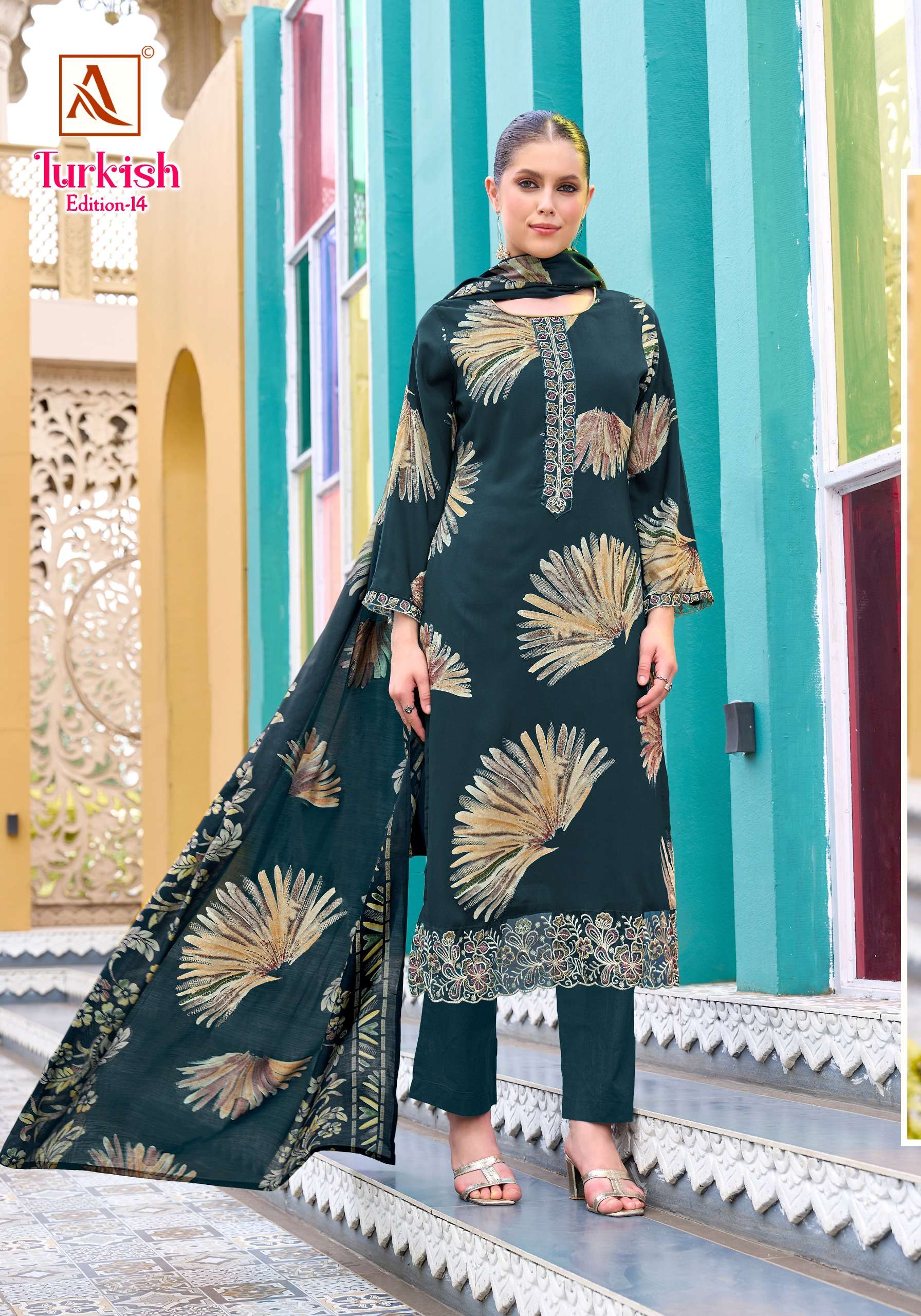 ALOK SUITS TURKISH EDITION 14 VISCOSE RAYON PRINT WITH FANCY WORK SUIT