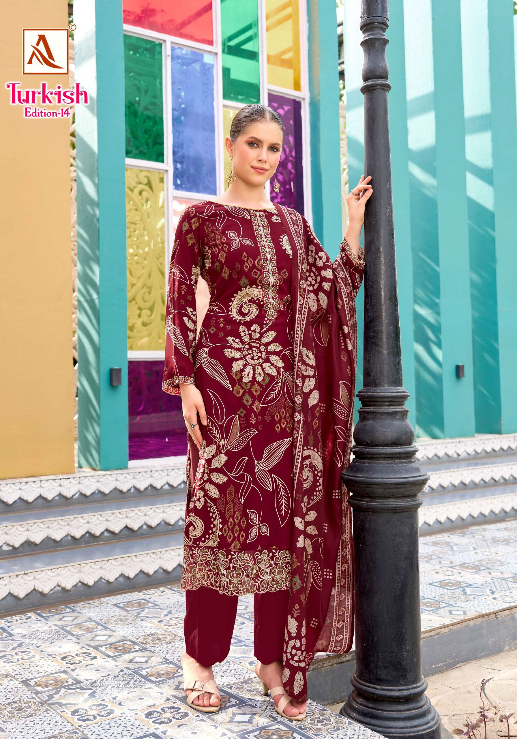 ALOK SUITS TURKISH EDITION 14 VISCOSE RAYON PRINT WITH FANCY WORK SUIT