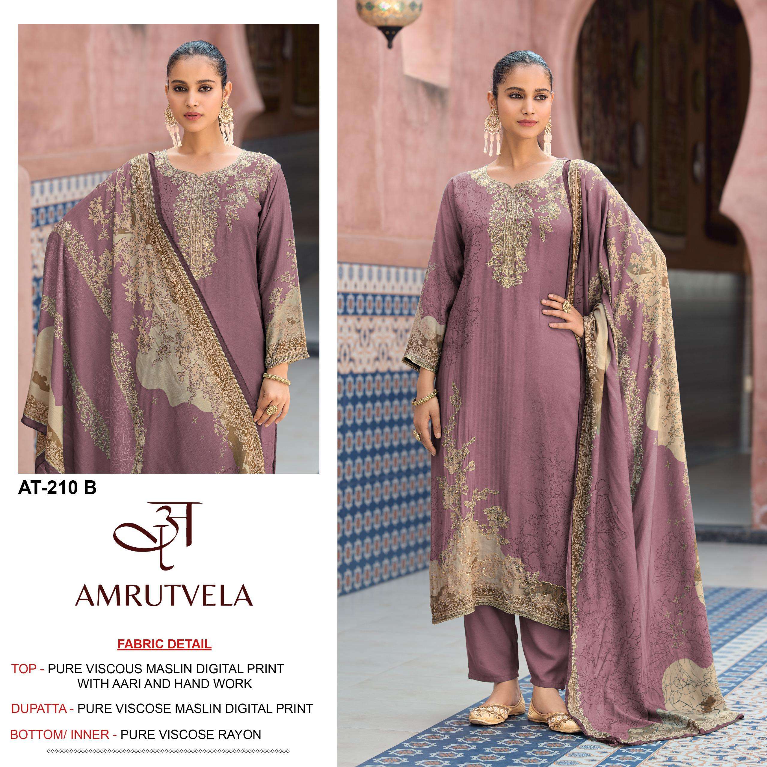 AMRUTVELA AT 210 VISCOSE DIGITAL PRINT WITH HAND WORK DESIGNER SUIT
