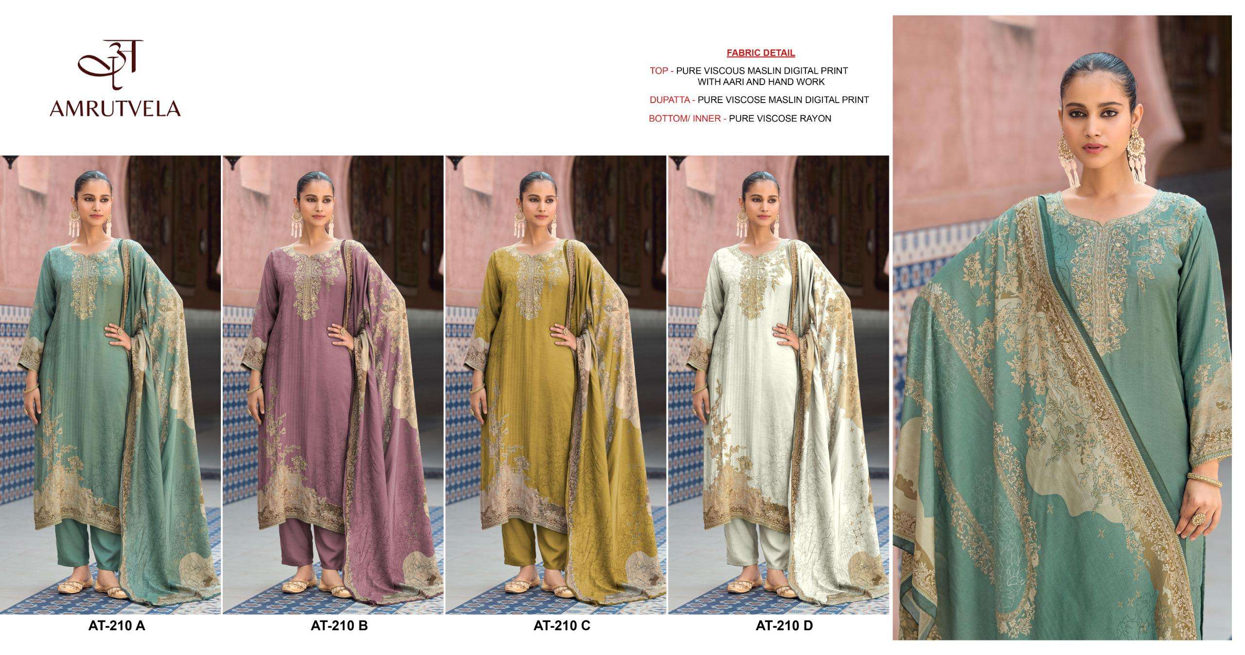AMRUTVELA AT 210 VISCOSE DIGITAL PRINT WITH HAND WORK DESIGNER SUIT