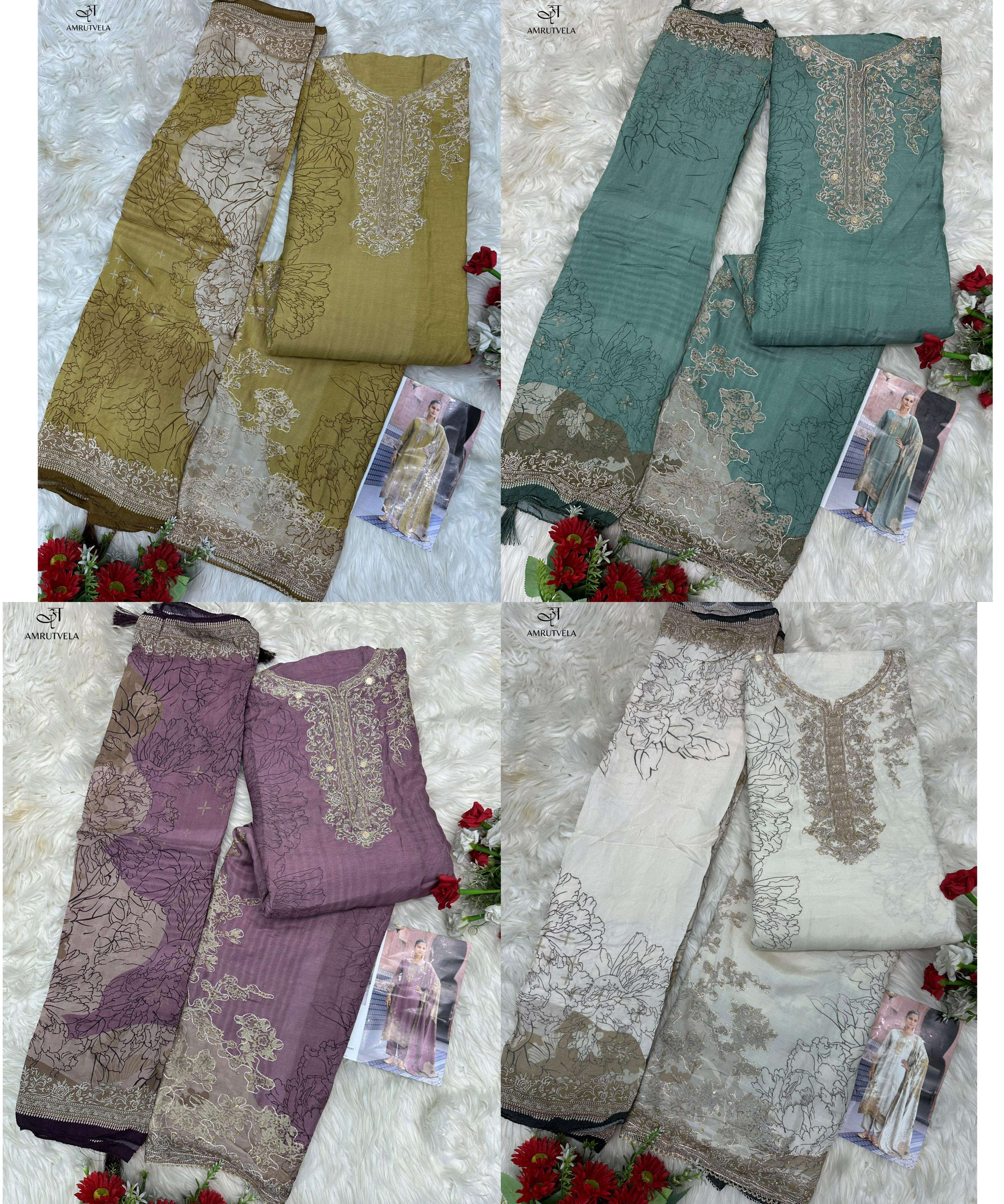 AMRUTVELA AT 210 VISCOSE DIGITAL PRINT WITH HAND WORK DESIGNER SUIT