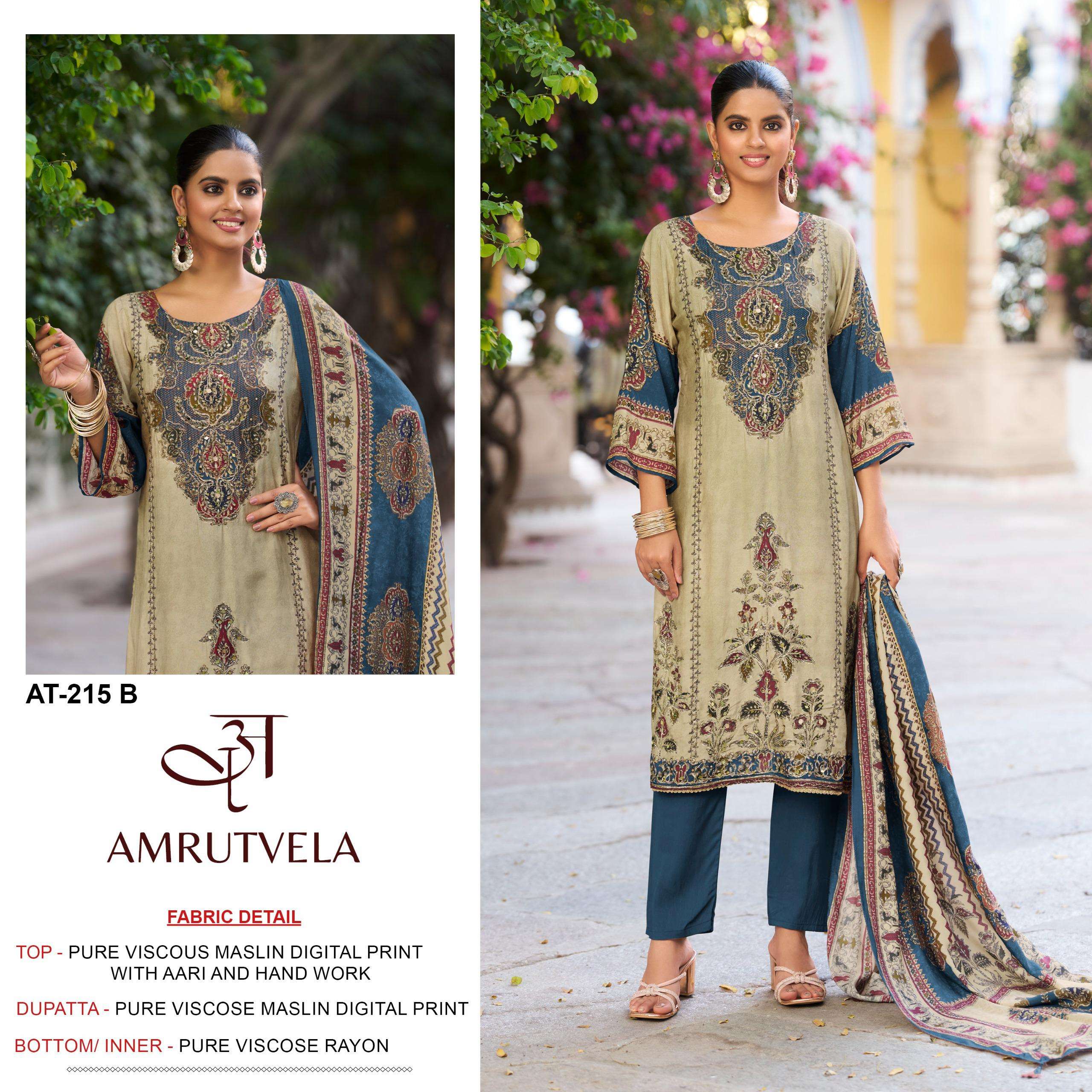 AMRUTVELA AT 215 VISCOSE MUSLIN DIGITAL PRINT WITH DESIGNER WORK SUIT