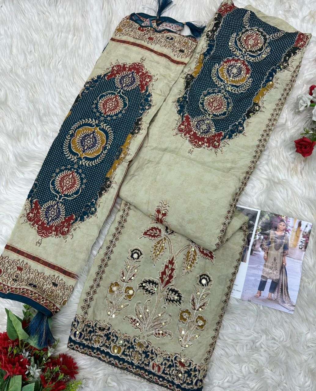 AMRUTVELA AT 215 VISCOSE MUSLIN DIGITAL PRINT WITH DESIGNER WORK SUIT