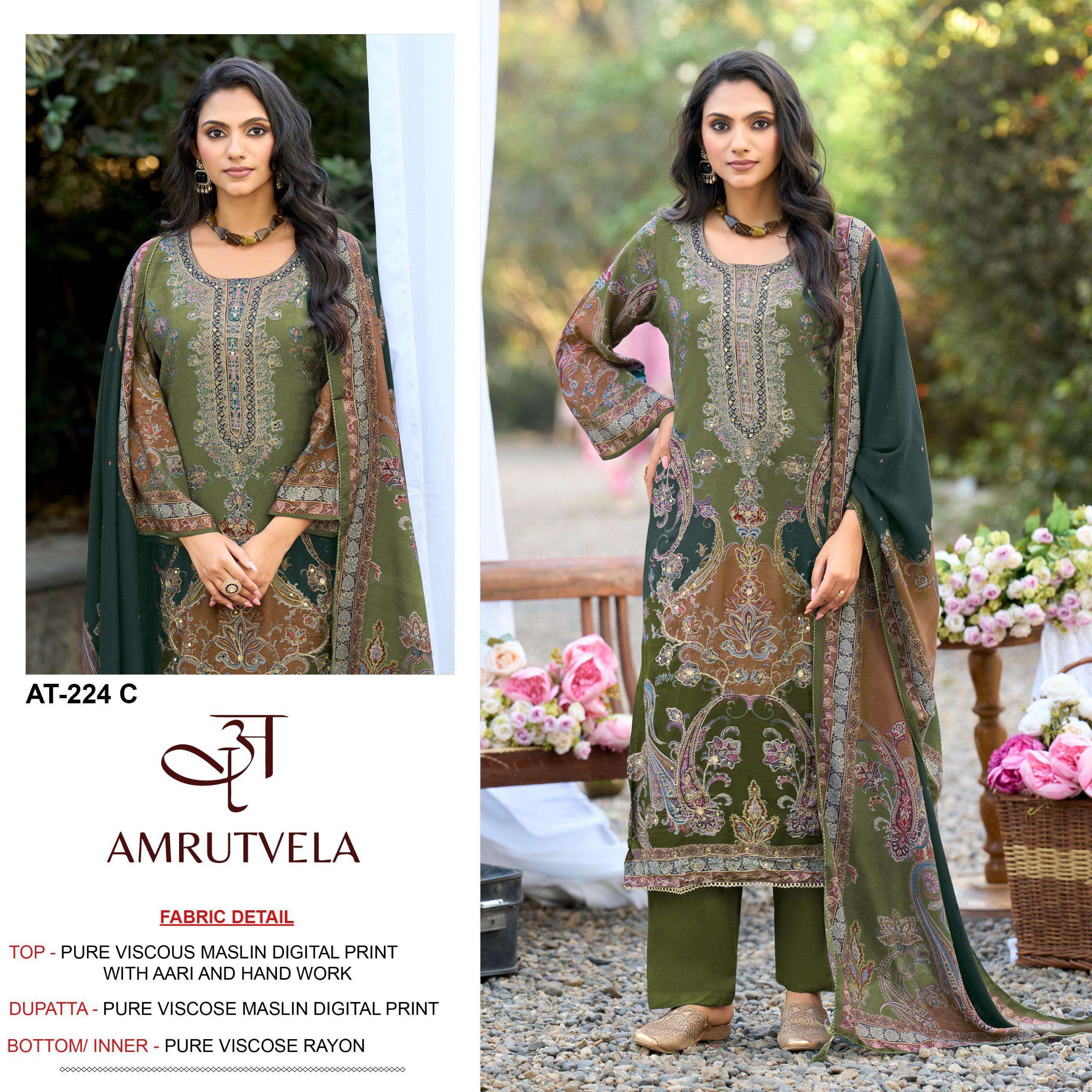 AMRUTVELA AT AT 224 VISCOSE DIGITAL PRINT WITH FANCY DESIGNER WORK SUIT