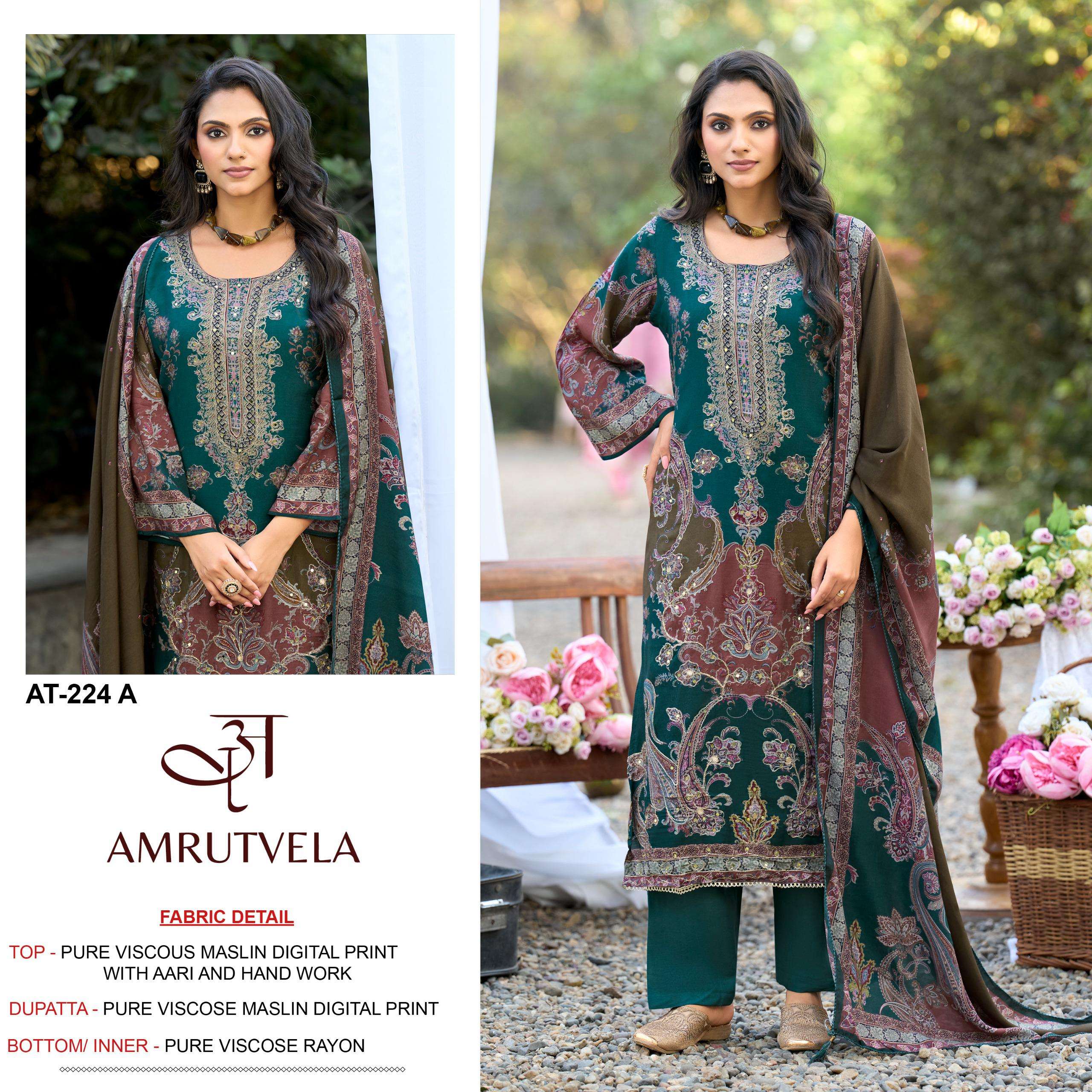 AMRUTVELA AT AT 224 VISCOSE DIGITAL PRINT WITH FANCY DESIGNER WORK SUIT