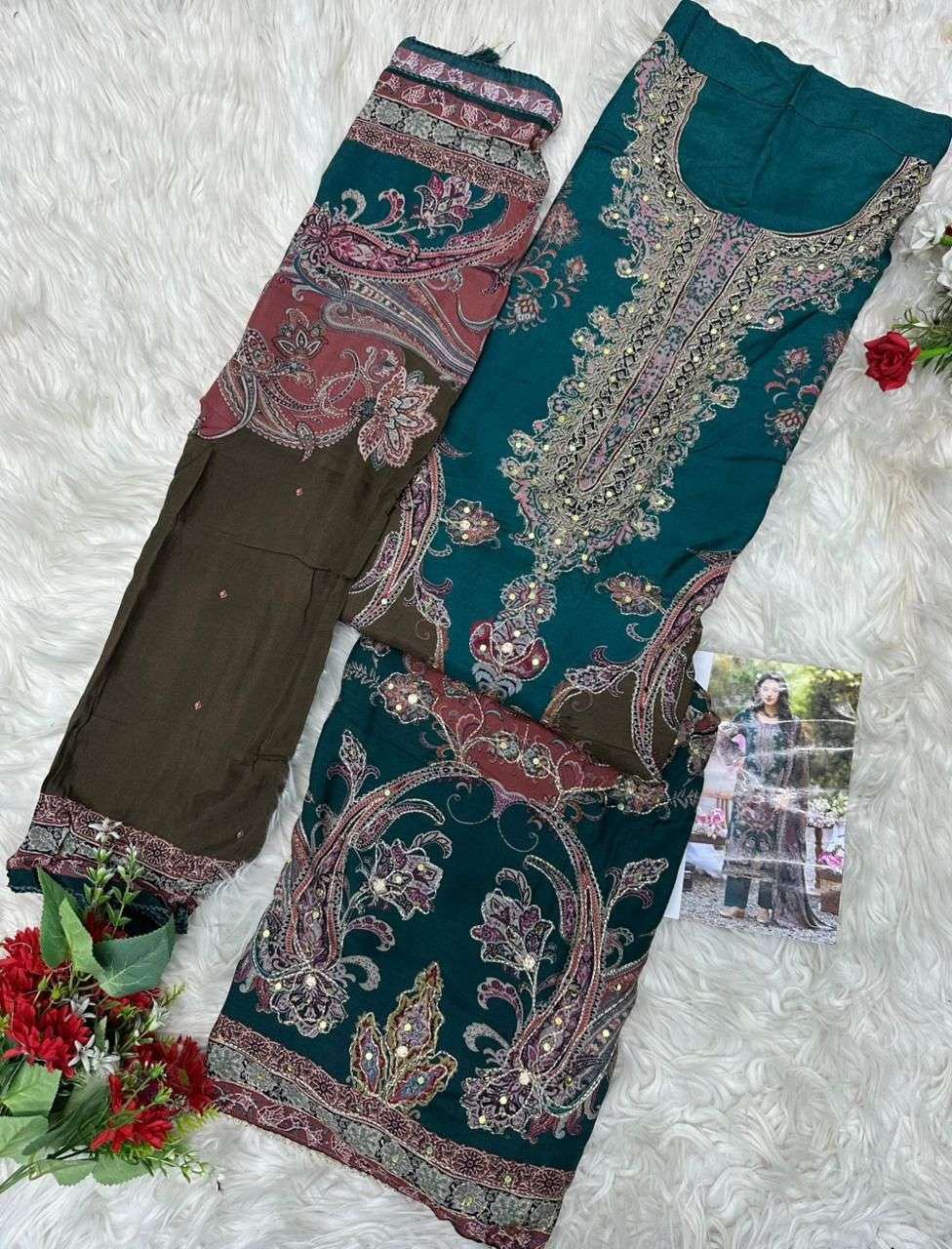 AMRUTVELA AT AT 224 VISCOSE DIGITAL PRINT WITH FANCY DESIGNER WORK SUIT