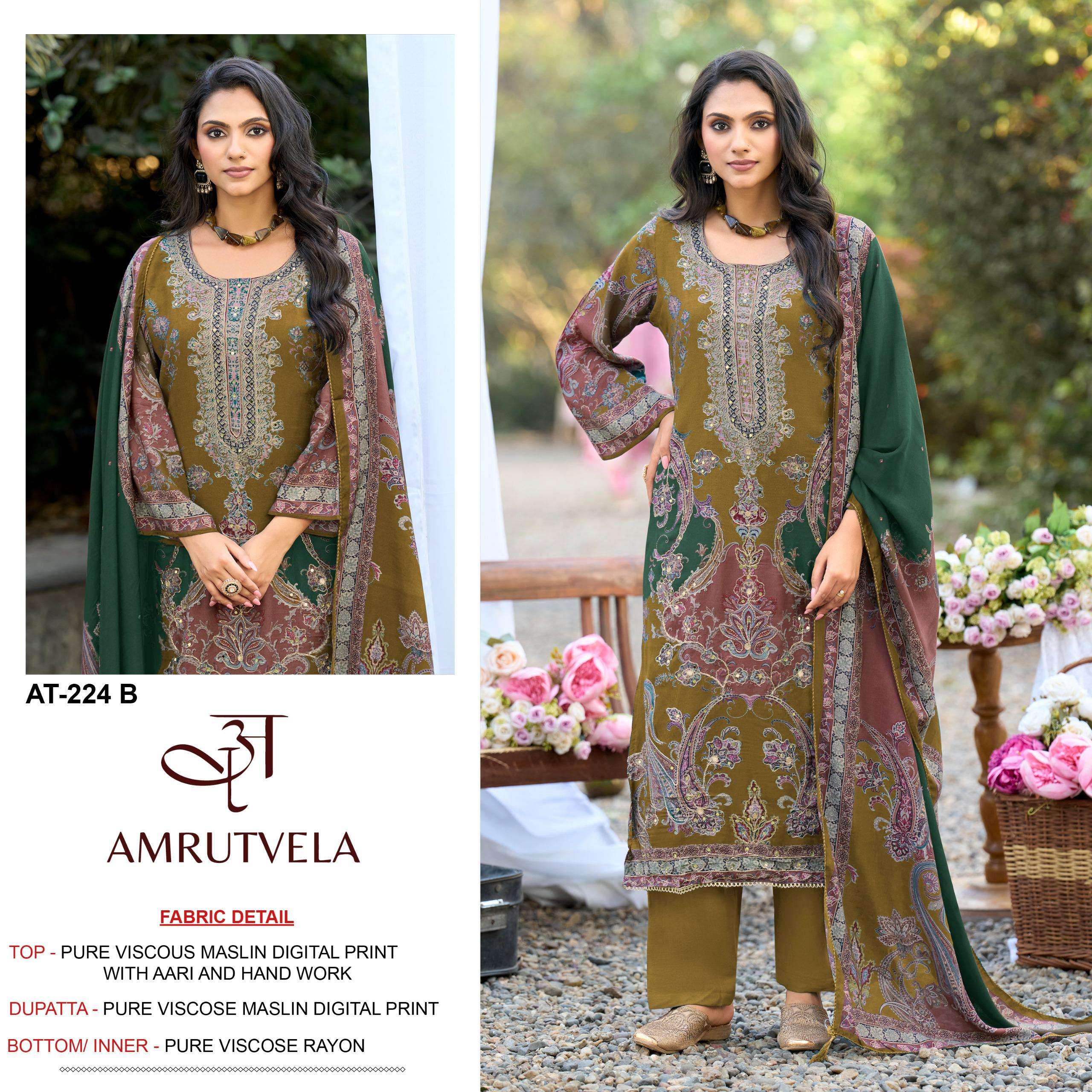 AMRUTVELA AT AT 224 VISCOSE DIGITAL PRINT WITH FANCY DESIGNER WORK SUIT