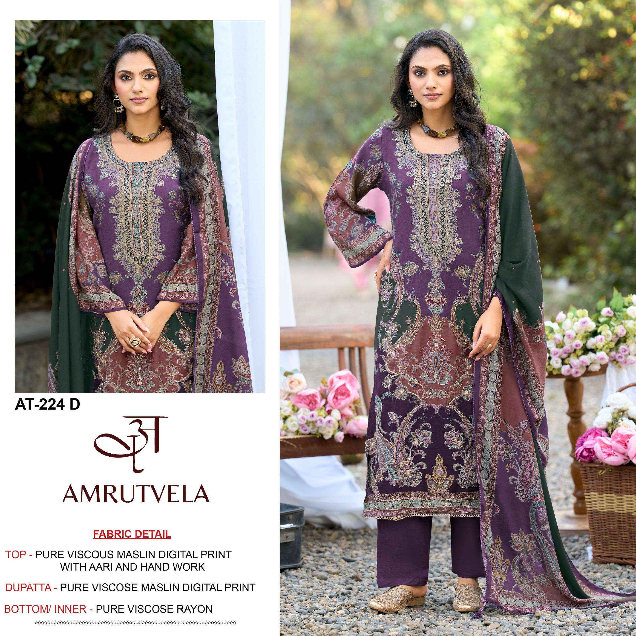 AMRUTVELA AT AT 224 VISCOSE DIGITAL PRINT WITH FANCY DESIGNER WORK SUIT