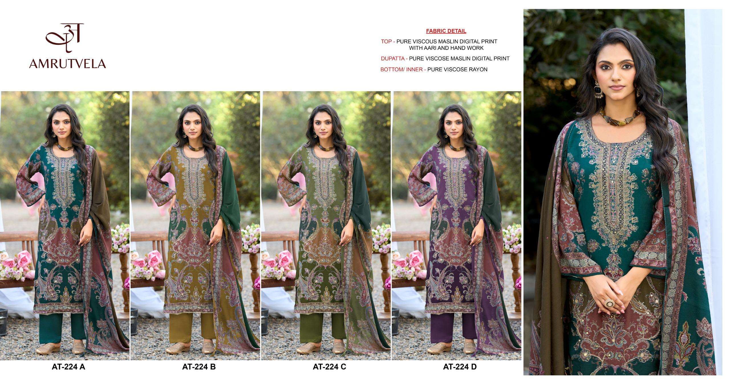 AMRUTVELA AT AT 224 VISCOSE DIGITAL PRINT WITH FANCY DESIGNER WORK SUIT