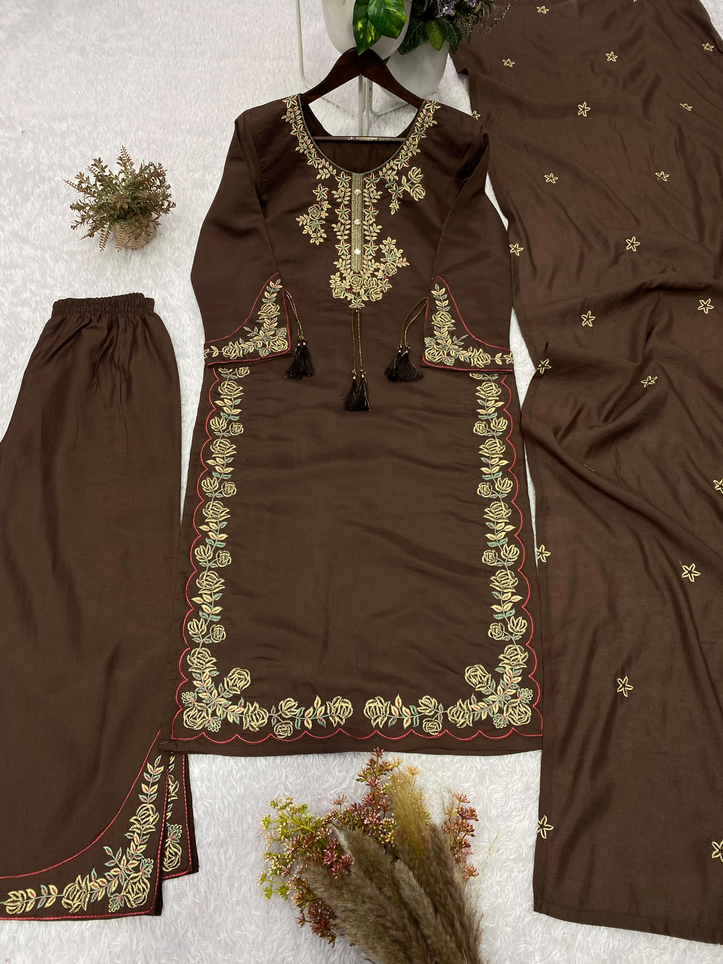 BE 473 ROMAN SILK DESIGNER TOP PLAZZO SUIT WITH DUPATTA SET