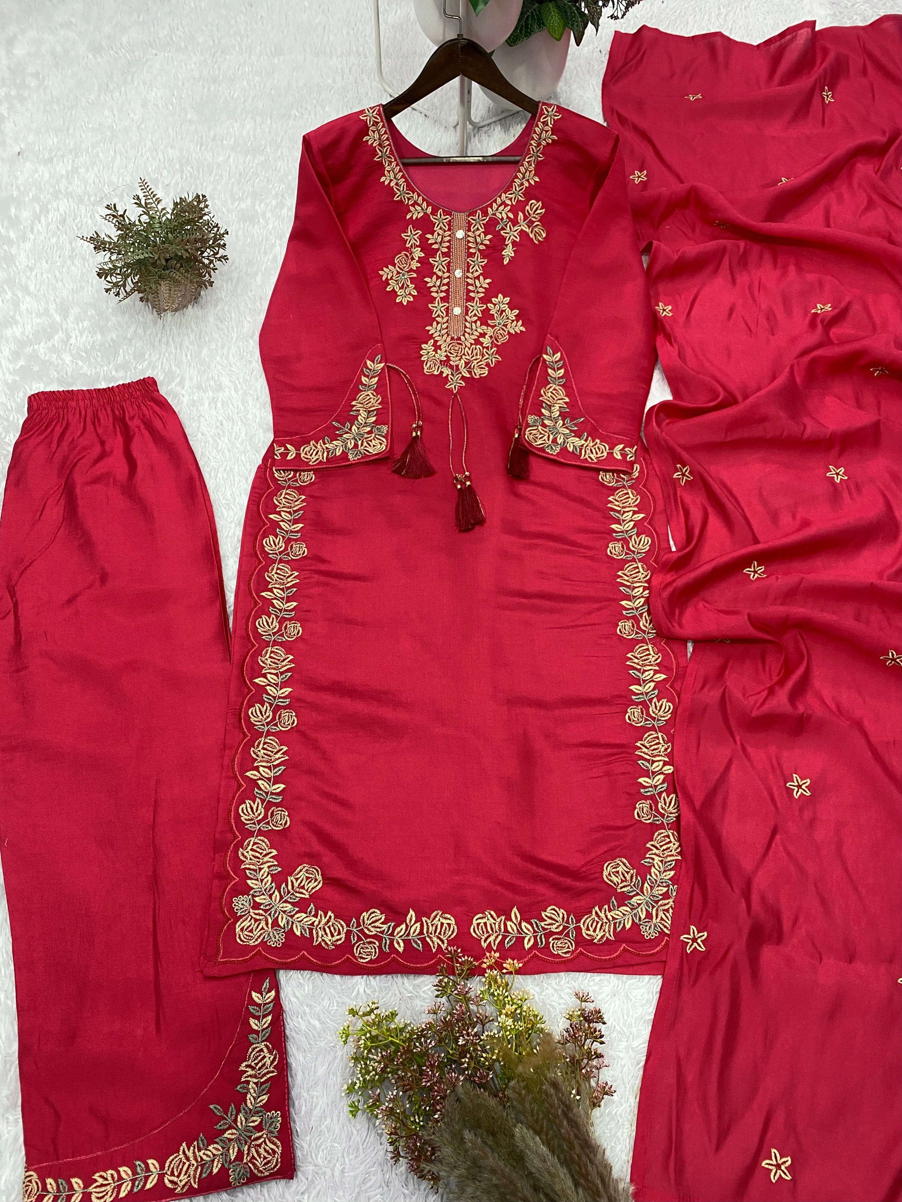 BE 473 ROMAN SILK DESIGNER TOP PLAZZO SUIT WITH DUPATTA SET