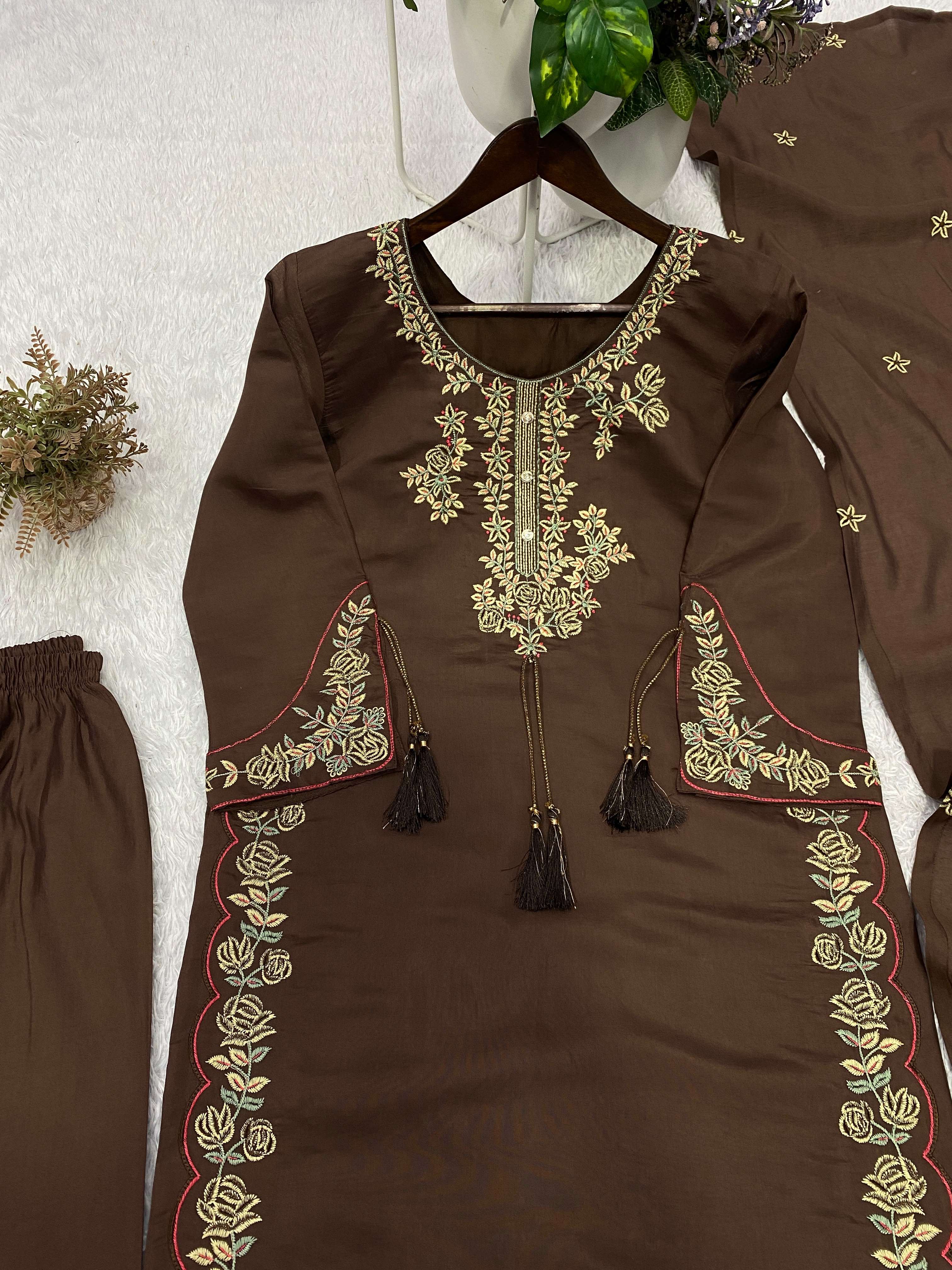 BE 473 ROMAN SILK DESIGNER TOP PLAZZO SUIT WITH DUPATTA SET