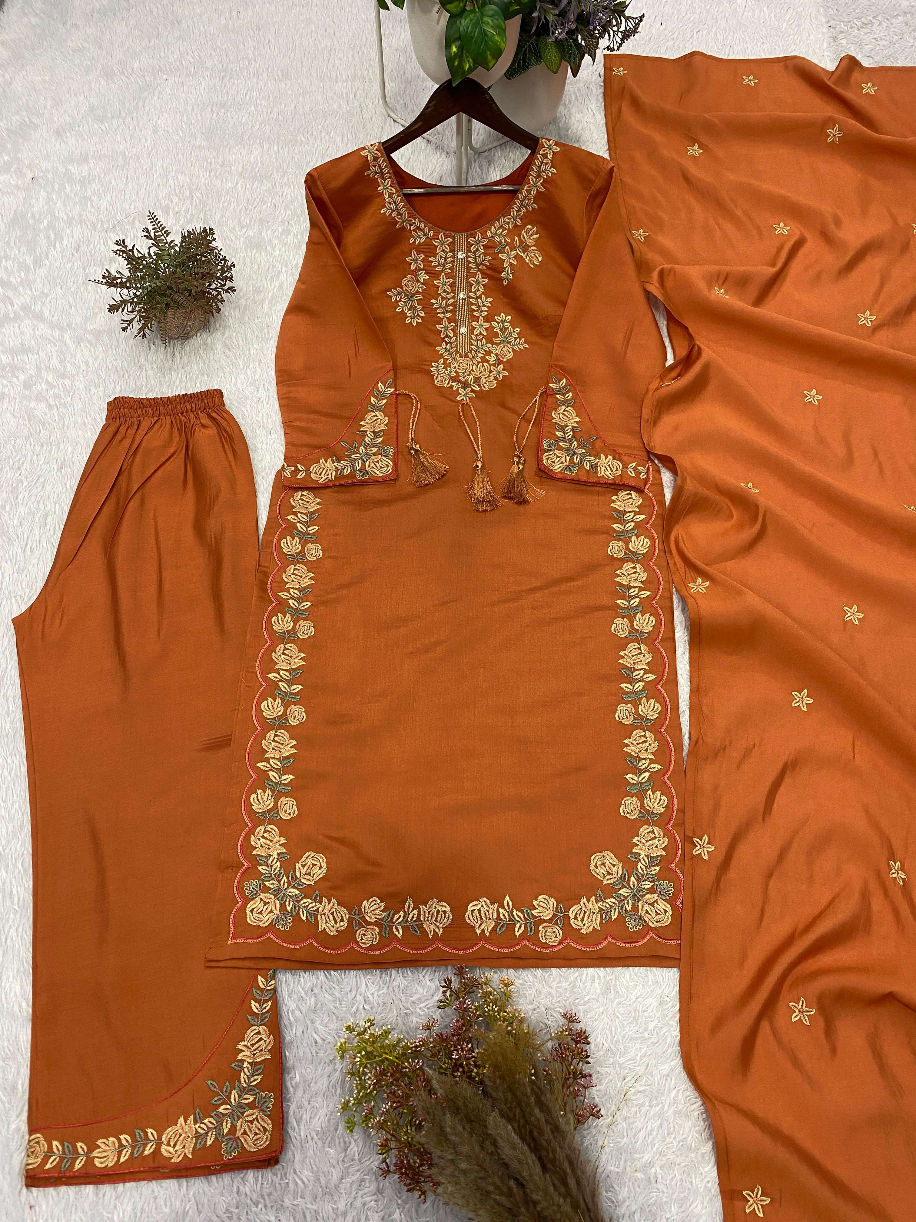 BE 473 ROMAN SILK DESIGNER TOP PLAZZO SUIT WITH DUPATTA SET