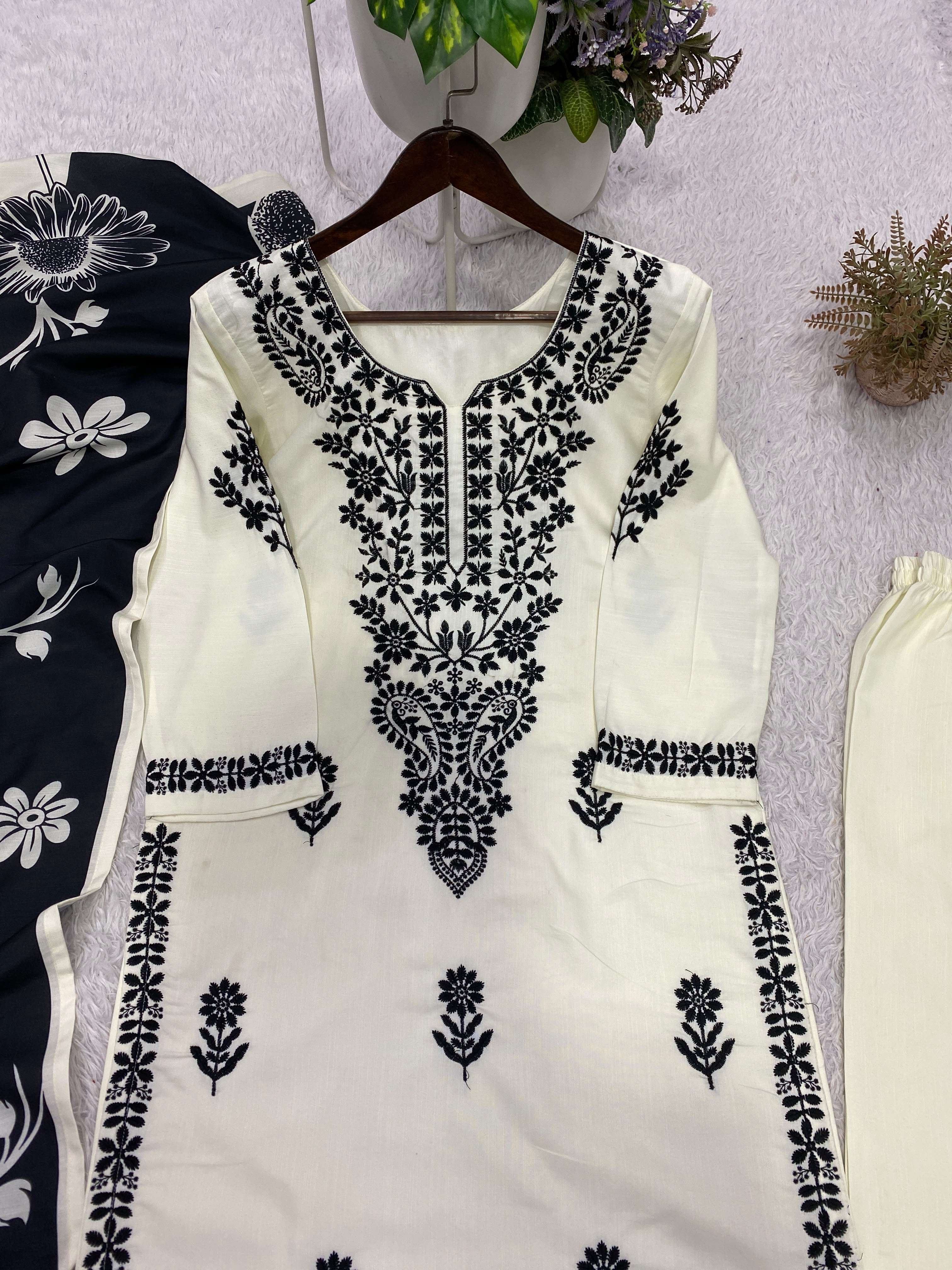 BE 474 RAYON FANCY EMBROIDERY WORK TOP PLAZZO AND DUPATTA SET 