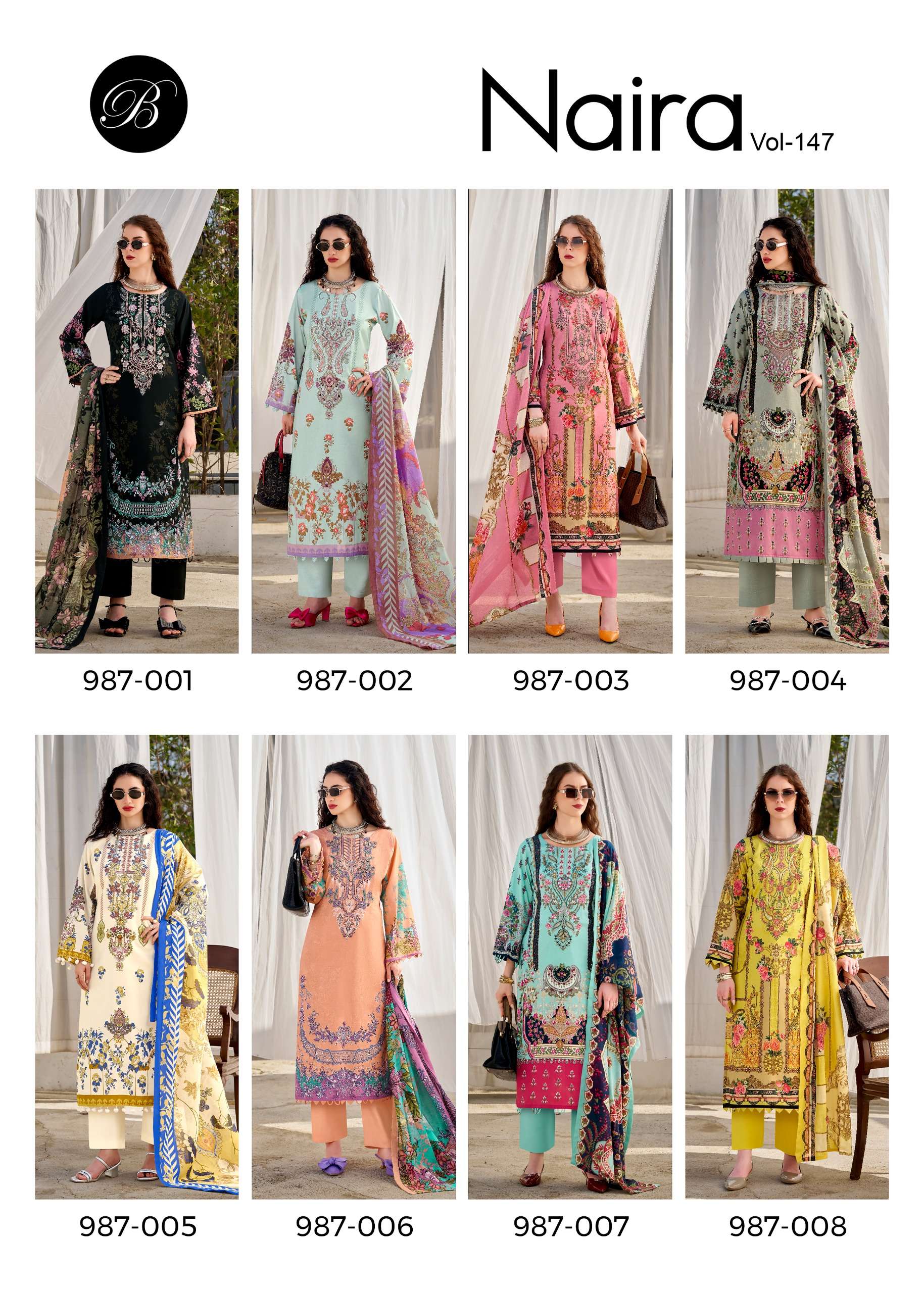 BELLIZA DESIGNER STUDIO NAIRA VOL 147 COTTON DIGITAL PRINT WITH FANCY EMBROIDERY WORK SUIT
