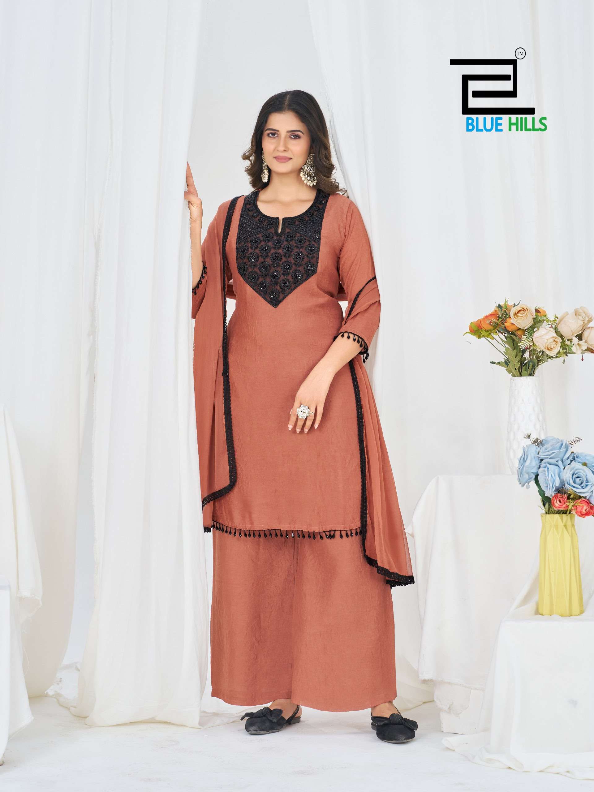 BLUE HILLS AVANTIKA RANGOLI CRUSH FABRIC FANCY WORKS LADIES 3PCS SET COLLECTION 