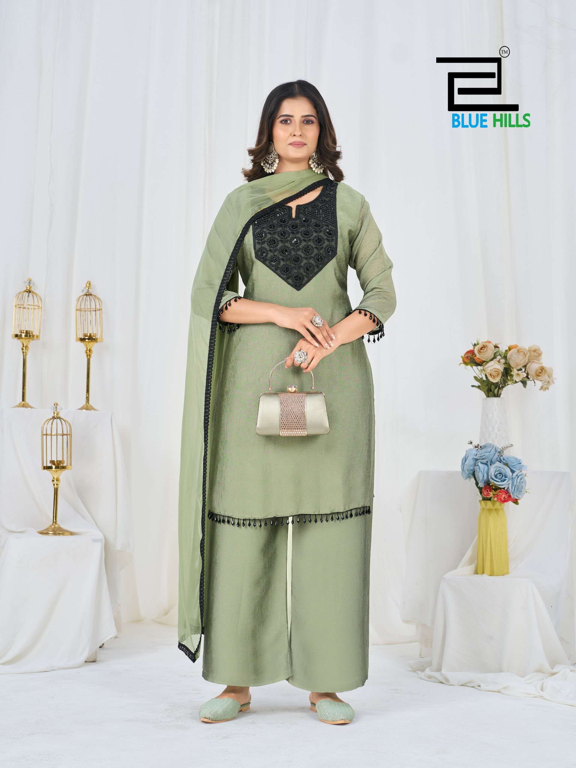BLUE HILLS AVANTIKA RANGOLI CRUSH FABRIC FANCY WORKS LADIES 3PCS SET COLLECTION 