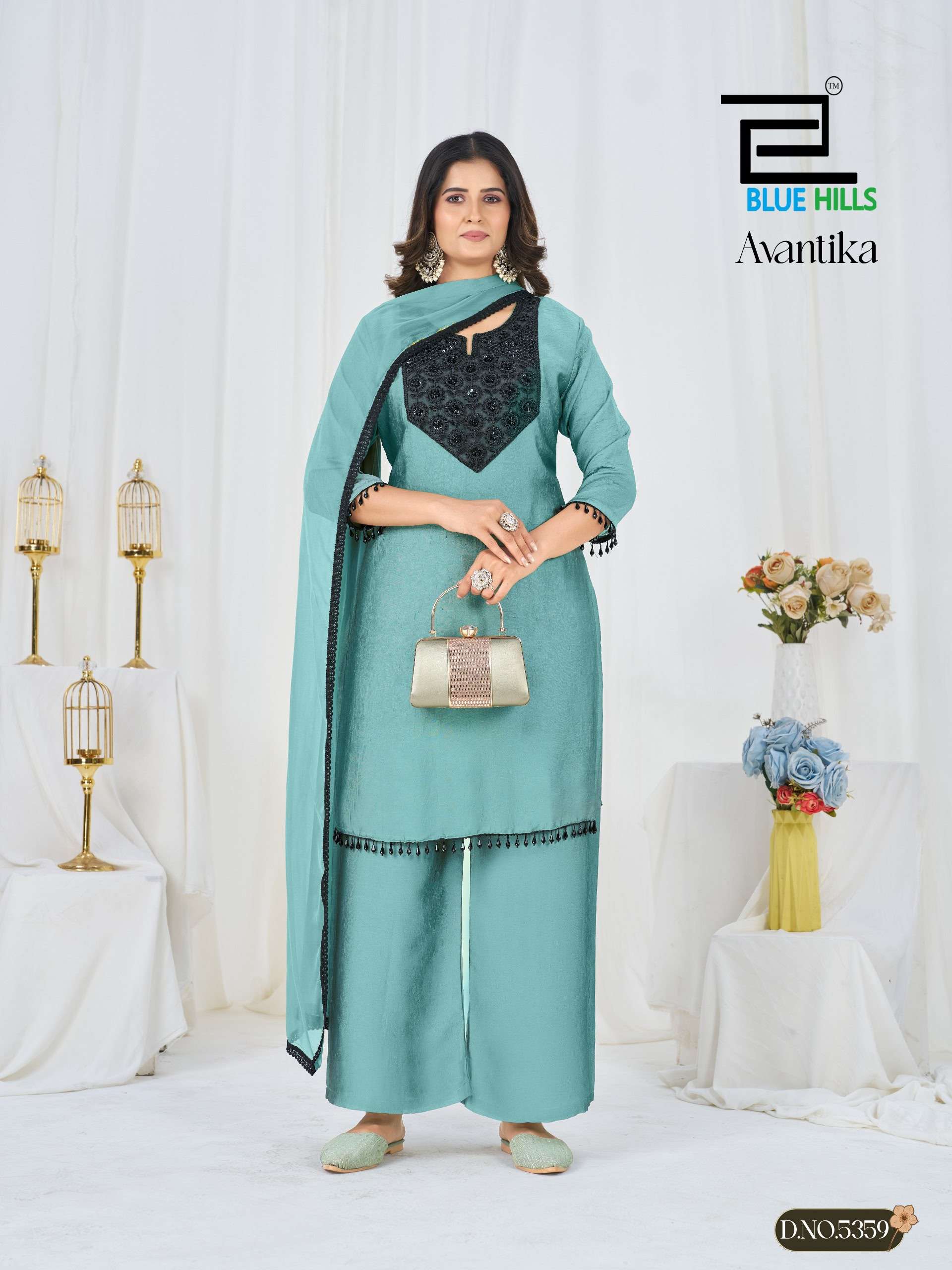 BLUE HILLS AVANTIKA RANGOLI CRUSH FABRIC FANCY WORKS LADIES 3PCS SET COLLECTION 