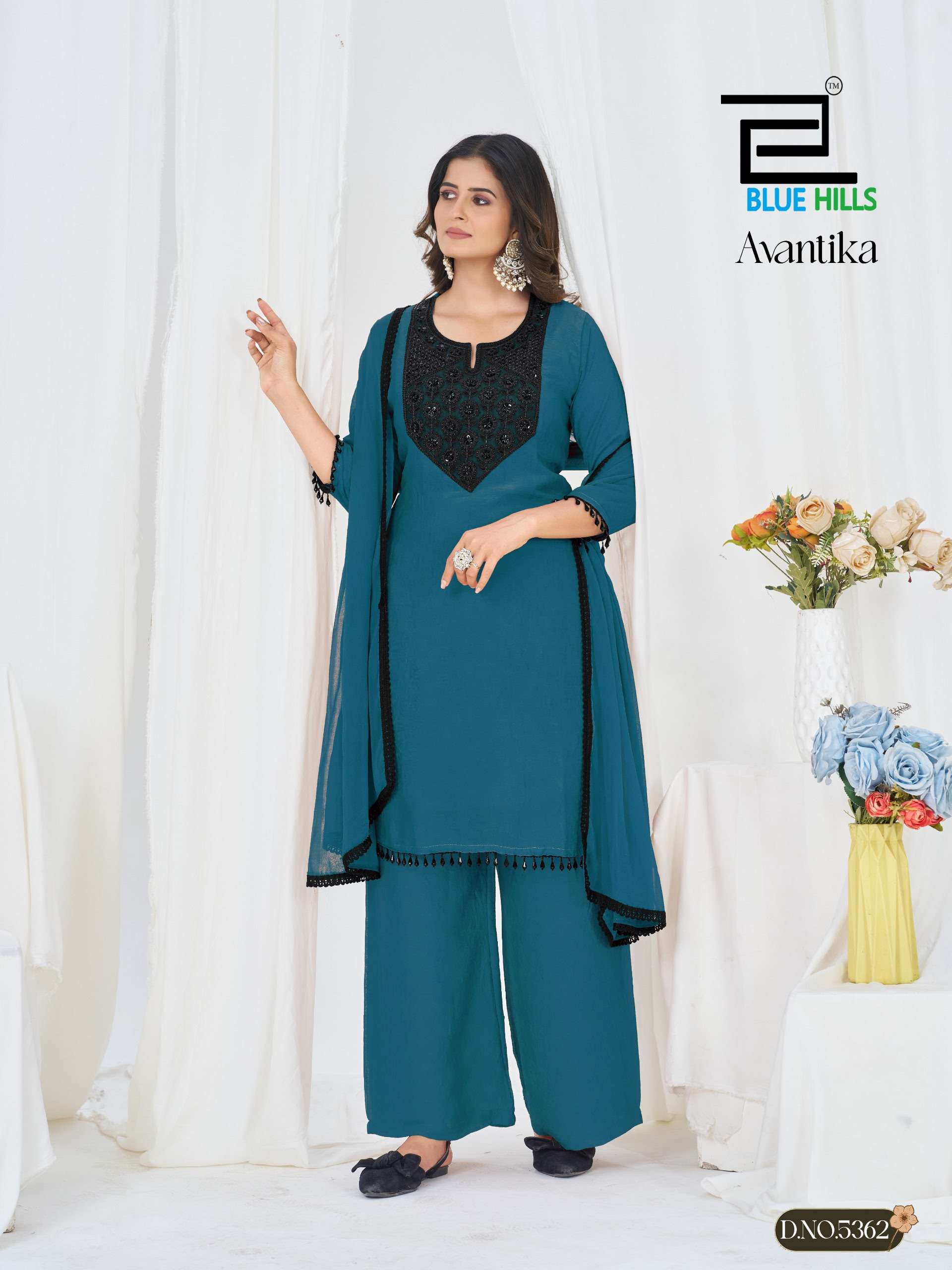 BLUE HILLS AVANTIKA RANGOLI CRUSH FABRIC FANCY WORKS LADIES 3PCS SET COLLECTION 