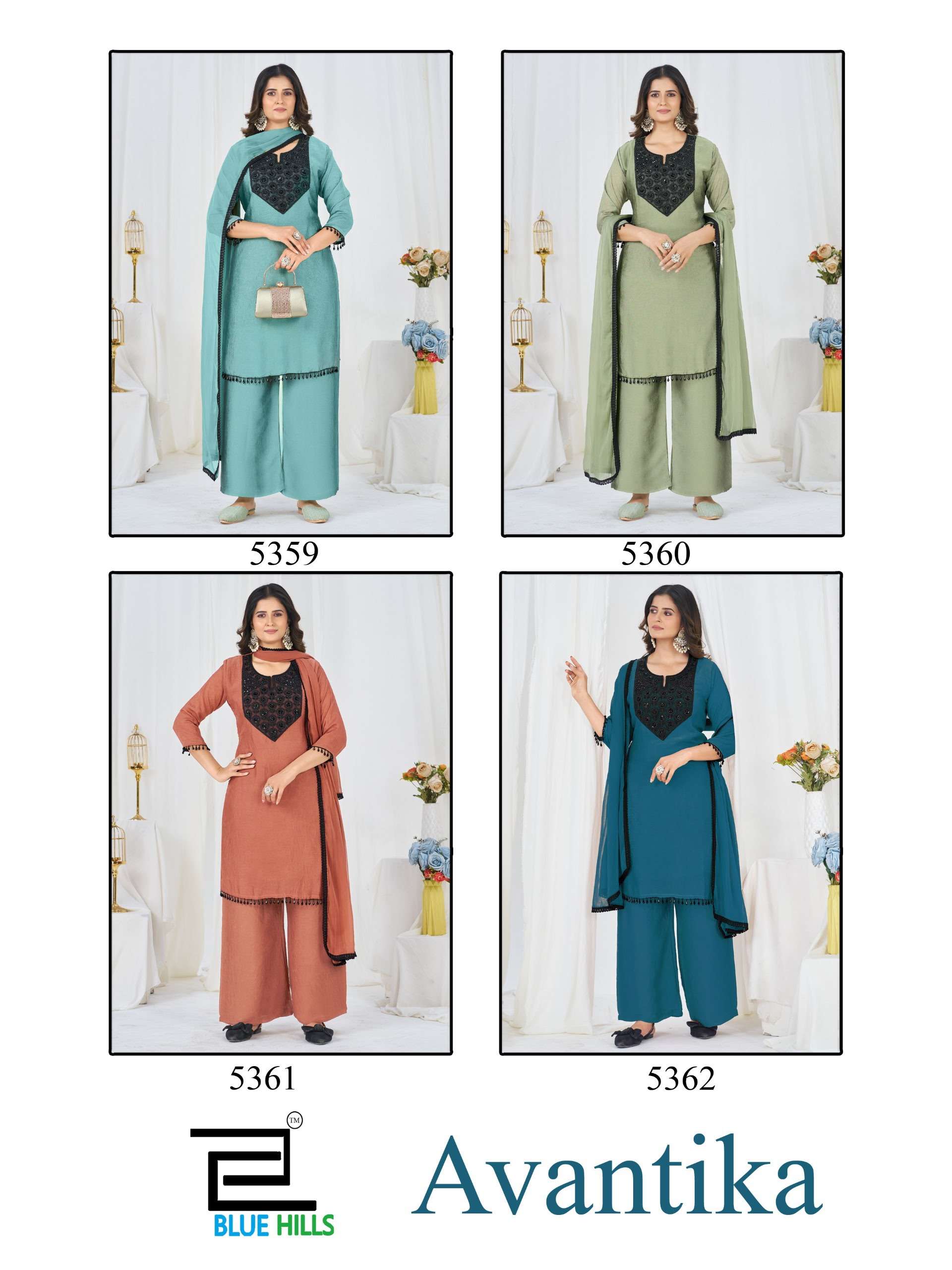 BLUE HILLS AVANTIKA RANGOLI CRUSH FABRIC FANCY WORKS LADIES 3PCS SET COLLECTION 