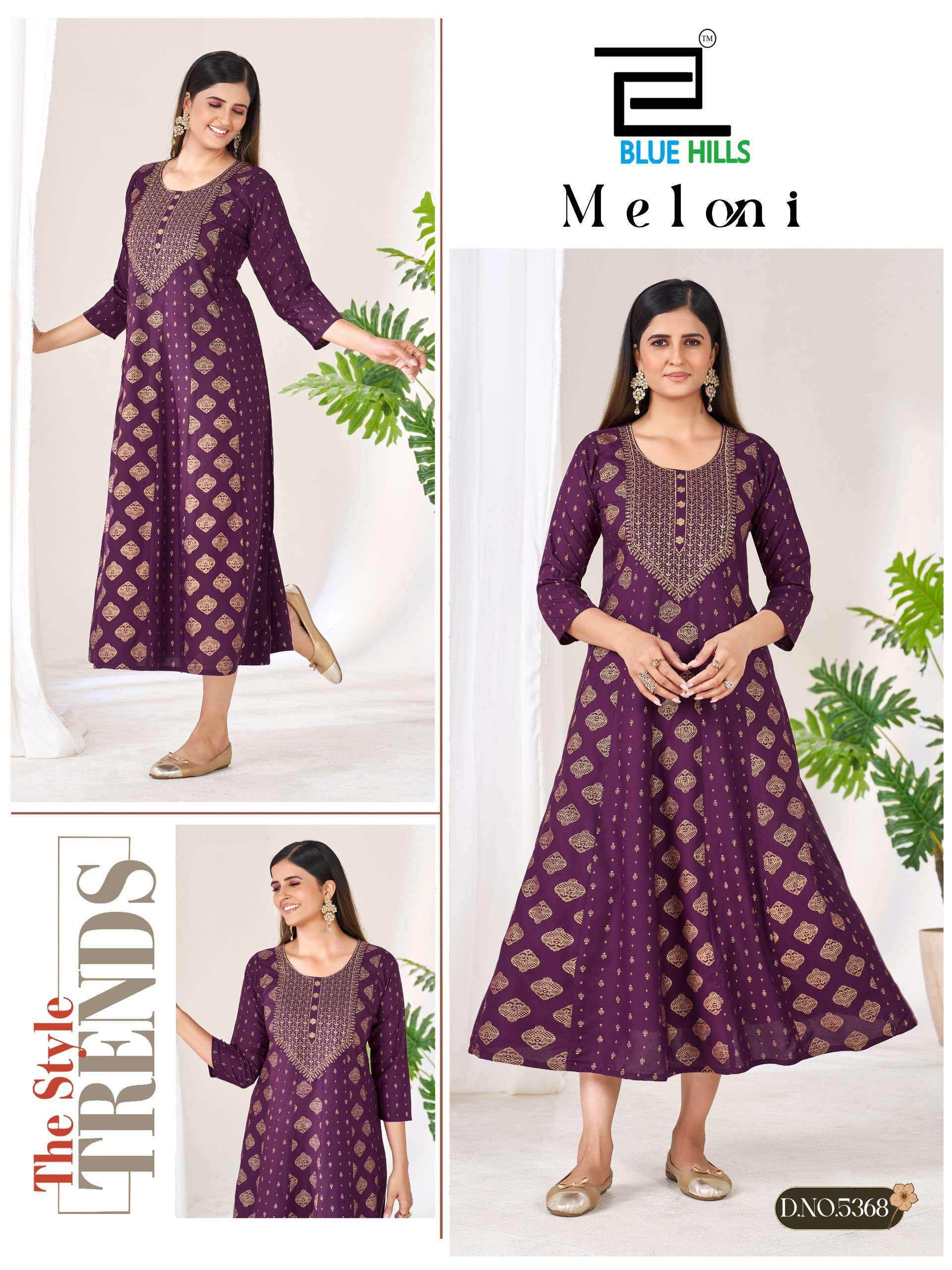 BLUE HILLS MELONI RAYON FOIL PRINT FANCY WEAR LADIES ANARKALI GOWN 