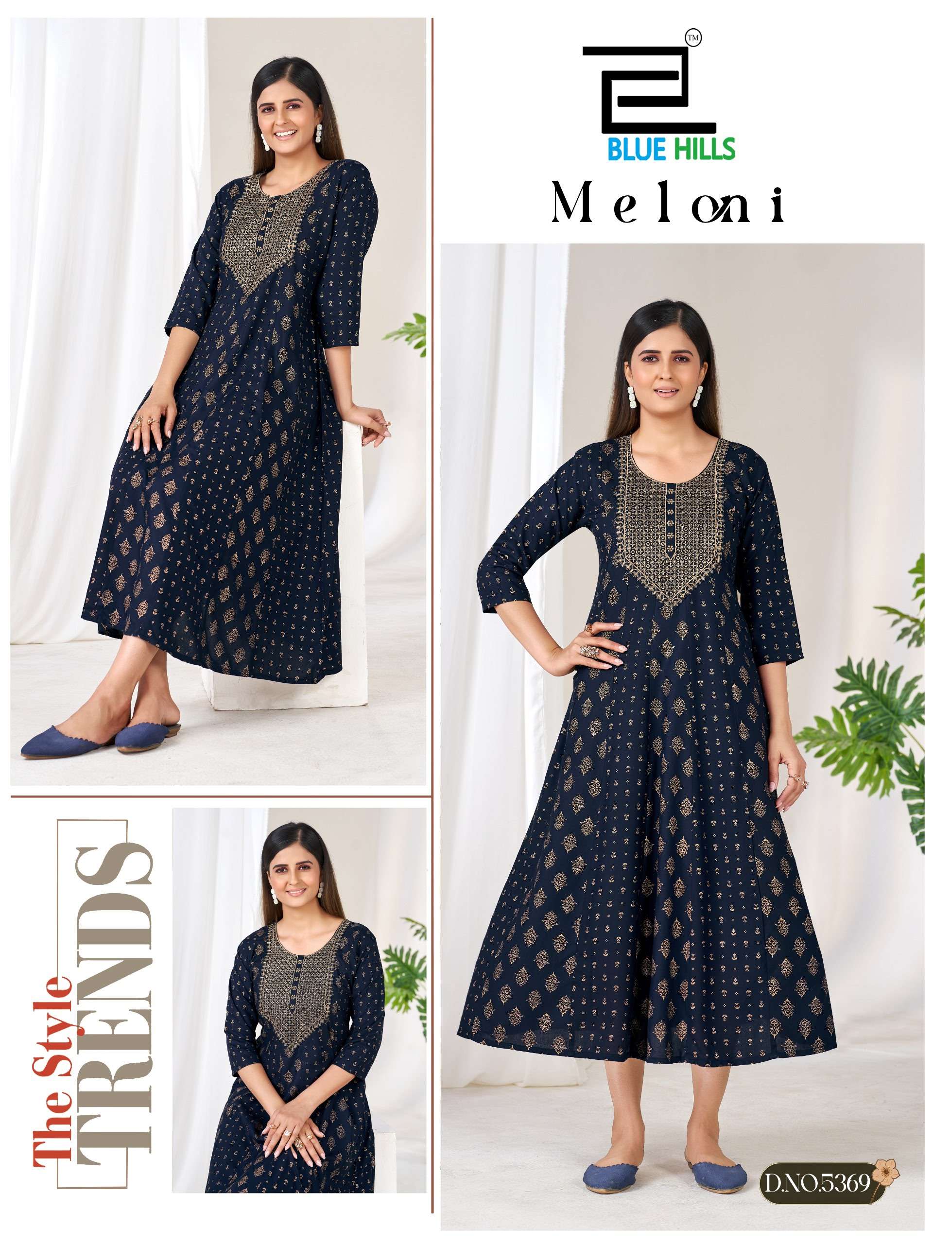 BLUE HILLS MELONI RAYON FOIL PRINT FANCY WEAR LADIES ANARKALI GOWN 