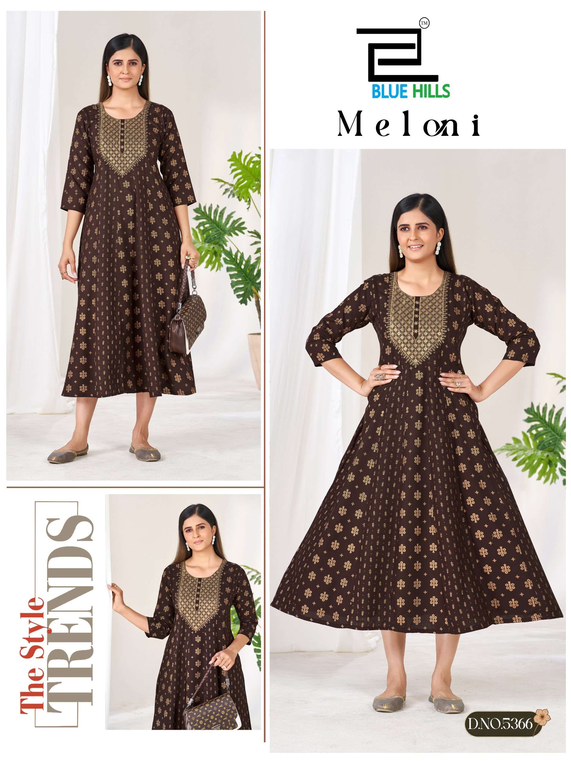BLUE HILLS MELONI RAYON FOIL PRINT FANCY WEAR LADIES ANARKALI GOWN 