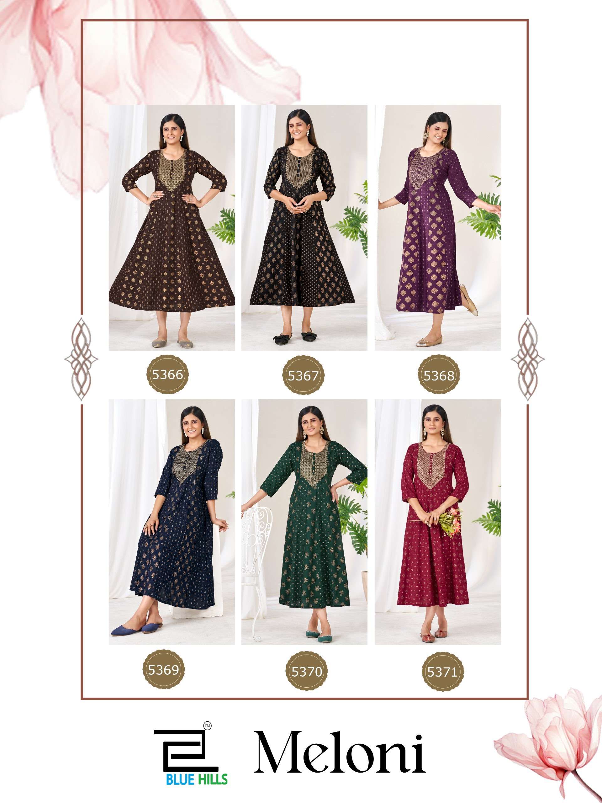 BLUE HILLS MELONI RAYON FOIL PRINT FANCY WEAR LADIES ANARKALI GOWN 