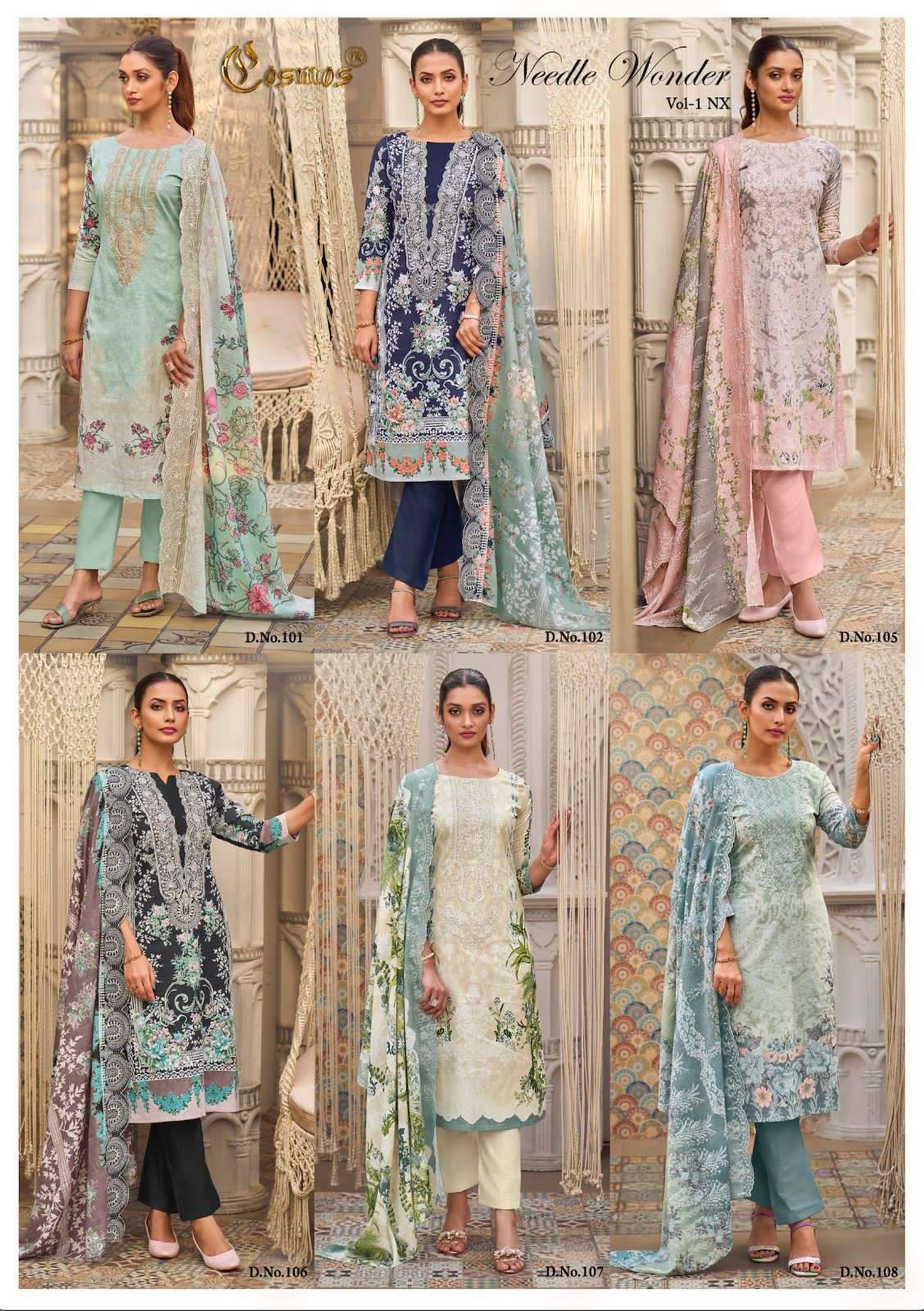 COSMOS FASHION NEEDLE WONDER VOL 1 NX LAWN COTTON DIGITAL PRINT WITH FANCY WORK SUIT
