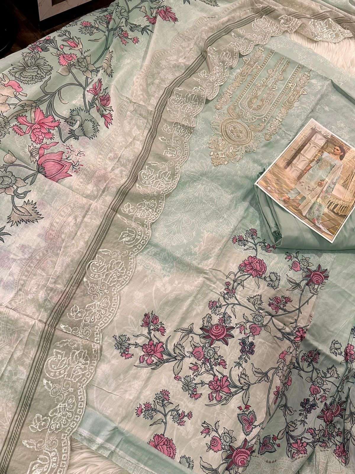 COSMOS FASHION NEEDLE WONDER VOL 1 NX LAWN COTTON DIGITAL PRINT WITH FANCY WORK SUIT