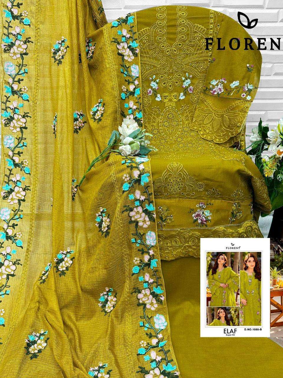  FLORENT D NO 1088 1080 1090 COTTON WITH HEAVY EMBROIDERY WORK SUIT
