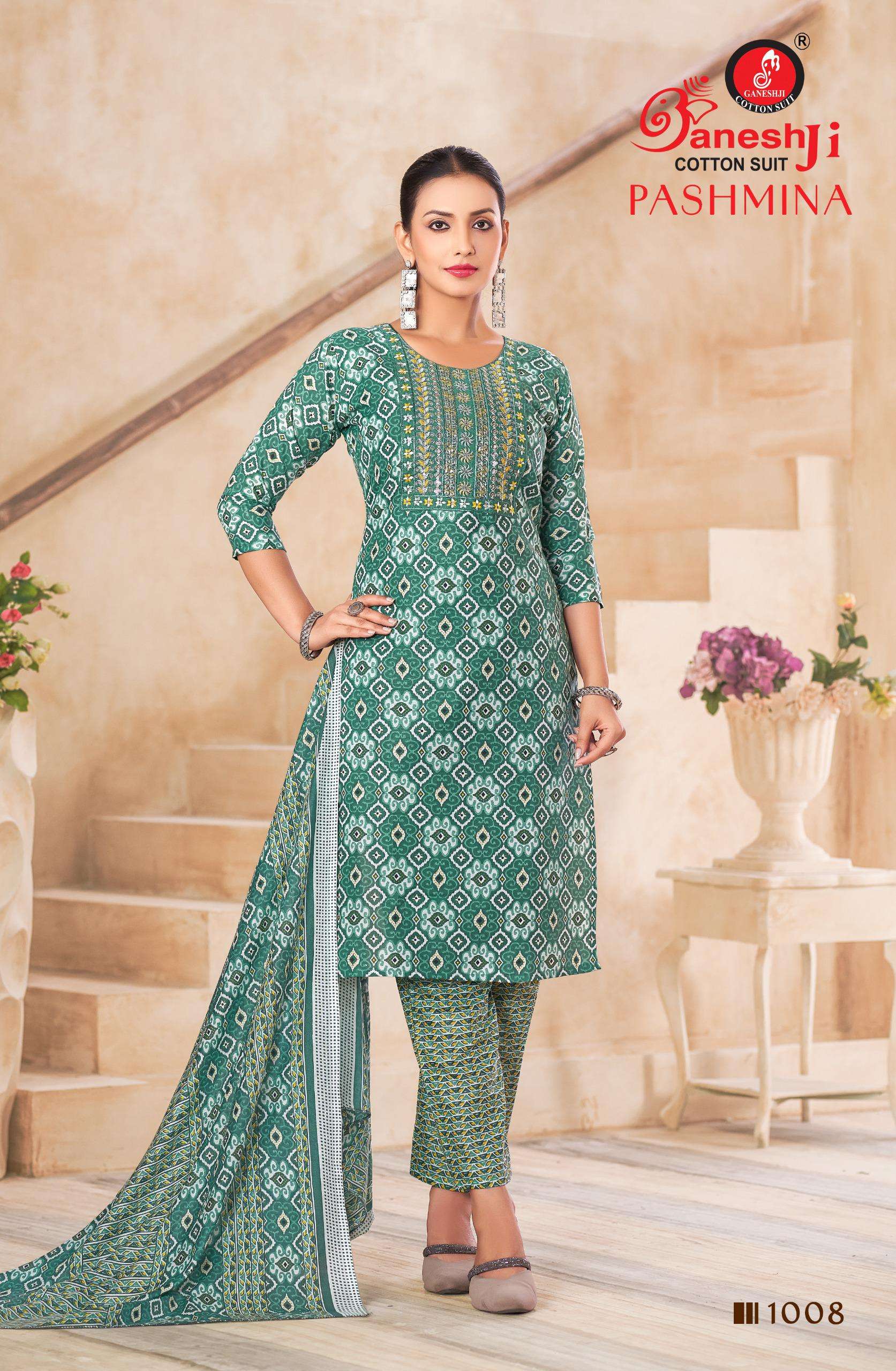 GANESHJI COTTON SUIT PASHMINA VOL 1 COTTON PRINT WITH FANCY WORK SUIT