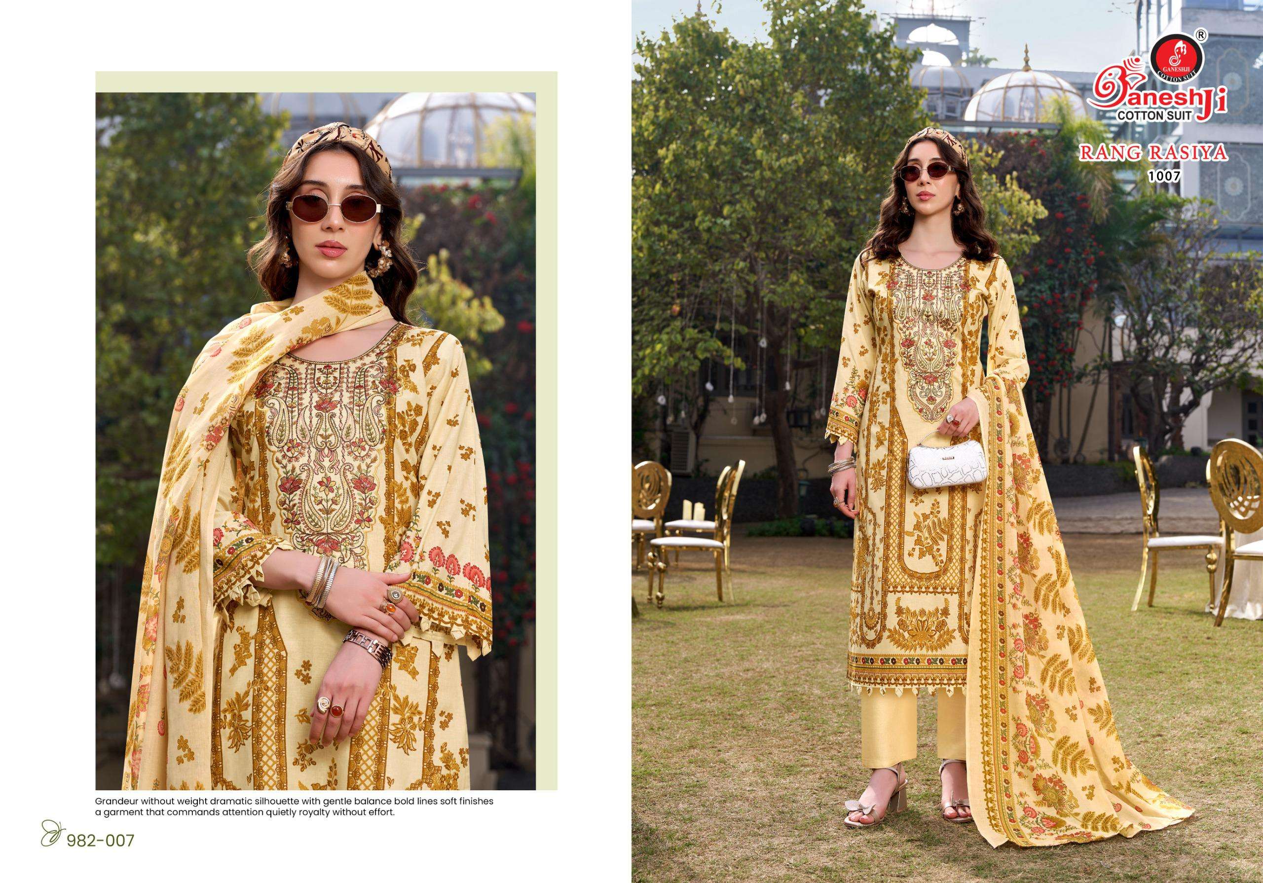 GANESHJI COTTON SUIT RANG RASIYA VOL 1 COTTON FANCY EMBROIDERY WORK SUIT