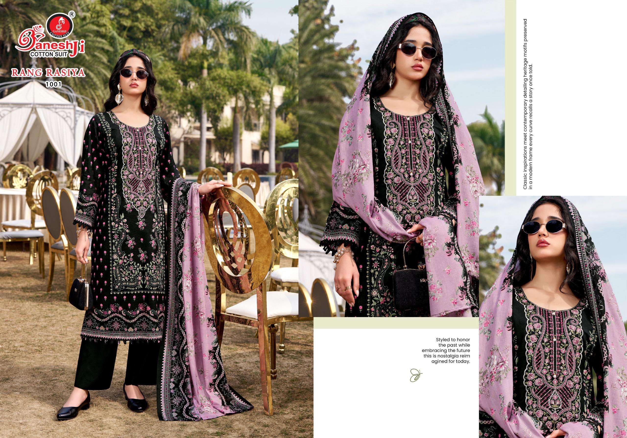 GANESHJI COTTON SUIT RANG RASIYA VOL 1 COTTON FANCY EMBROIDERY WORK SUIT