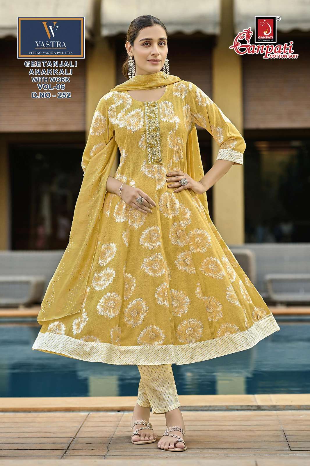 GANPATI GEETANJALI ANARKALI VOL 6 RAYON PRINT LADIES KURTI BOTTOM AND DUPATTA SET 