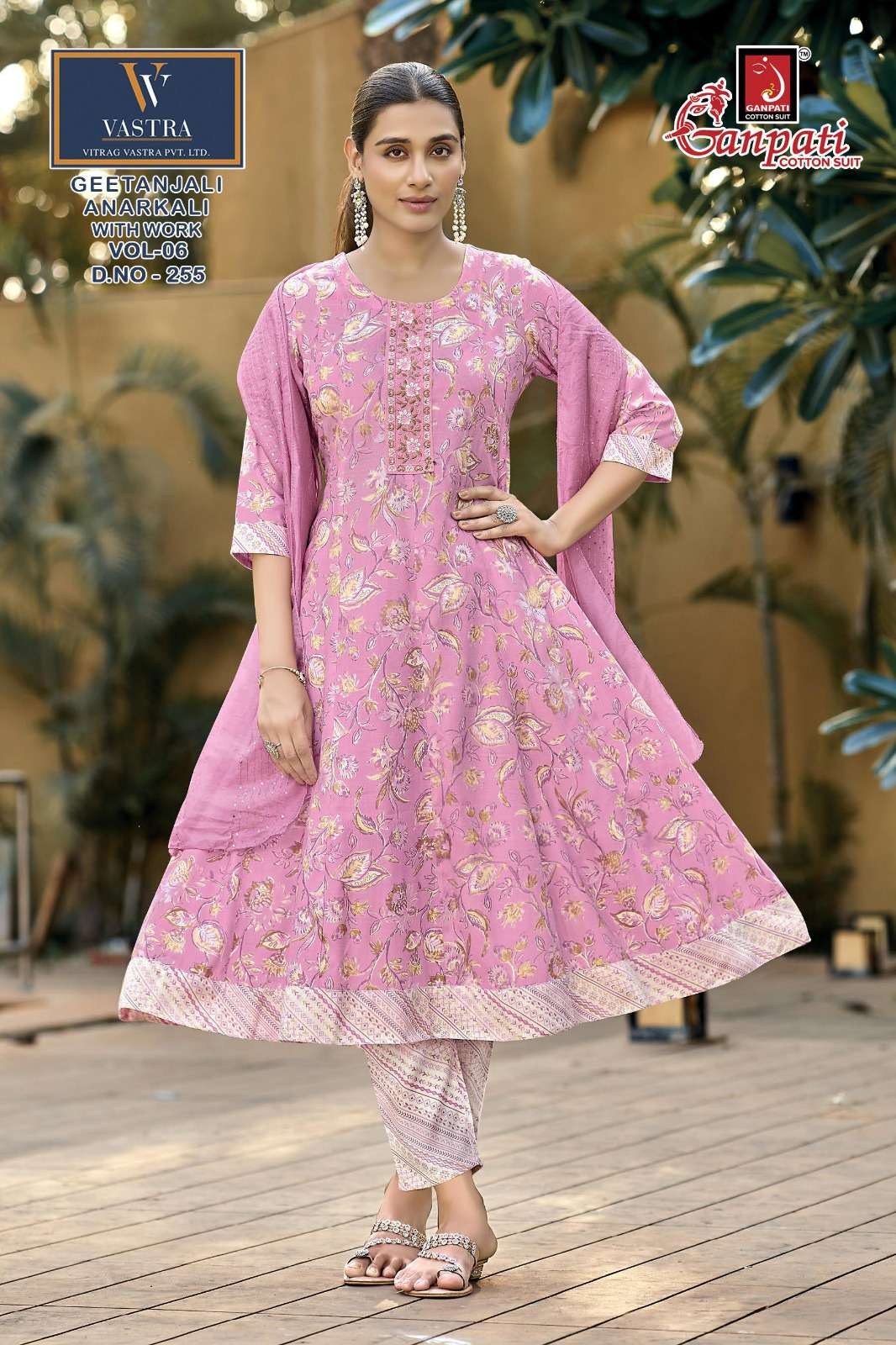 GANPATI GEETANJALI ANARKALI VOL 6 RAYON PRINT LADIES KURTI BOTTOM AND DUPATTA SET 