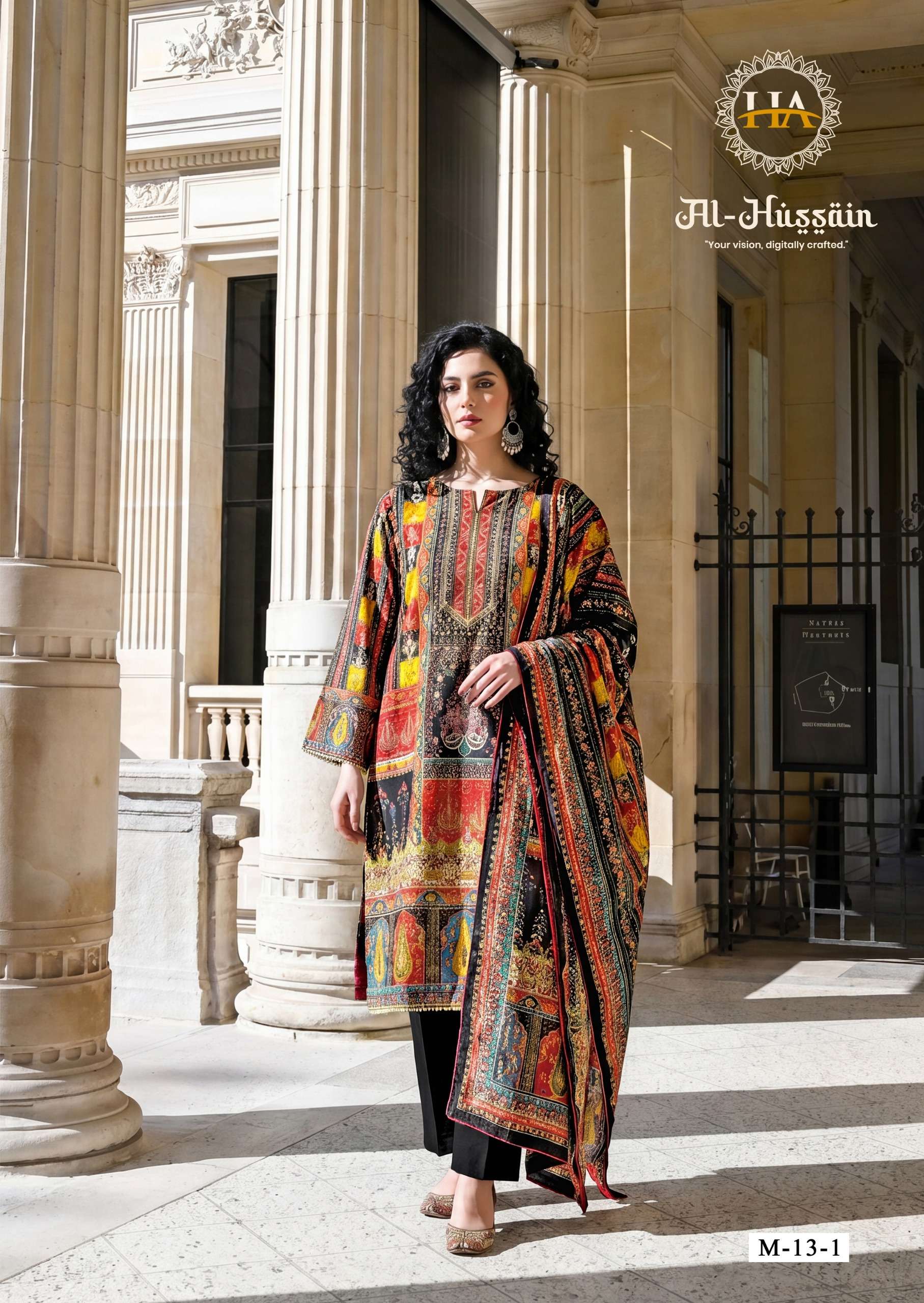 HARSHIT FASHION HUB AL HUSSAIN JAM COTTON PRINT WITH FANCY WORK SUIT