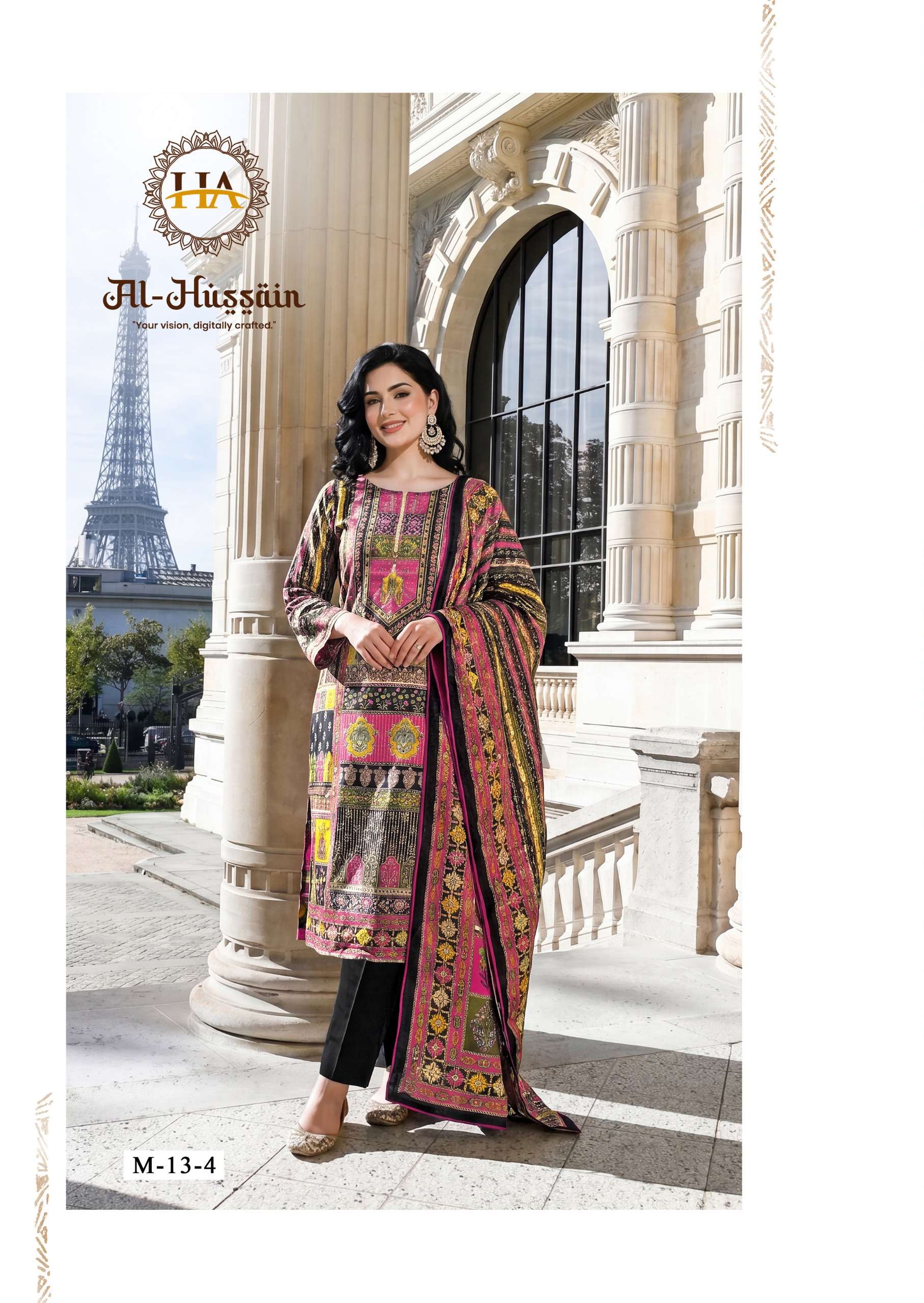 HARSHIT FASHION HUB AL HUSSAIN JAM COTTON PRINT WITH FANCY WORK SUIT