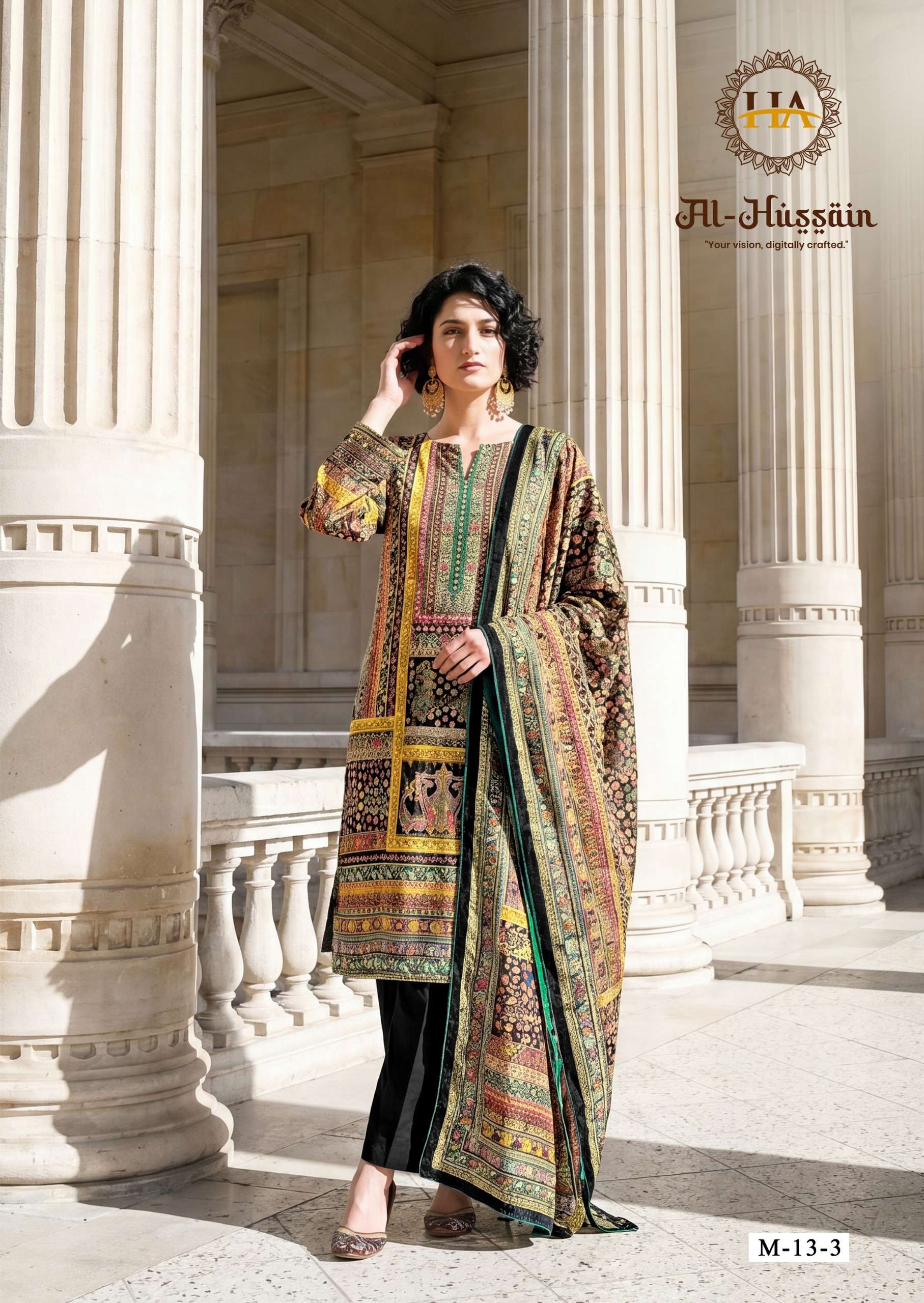 HARSHIT FASHION HUB AL HUSSAIN JAM COTTON PRINT WITH FANCY WORK SUIT