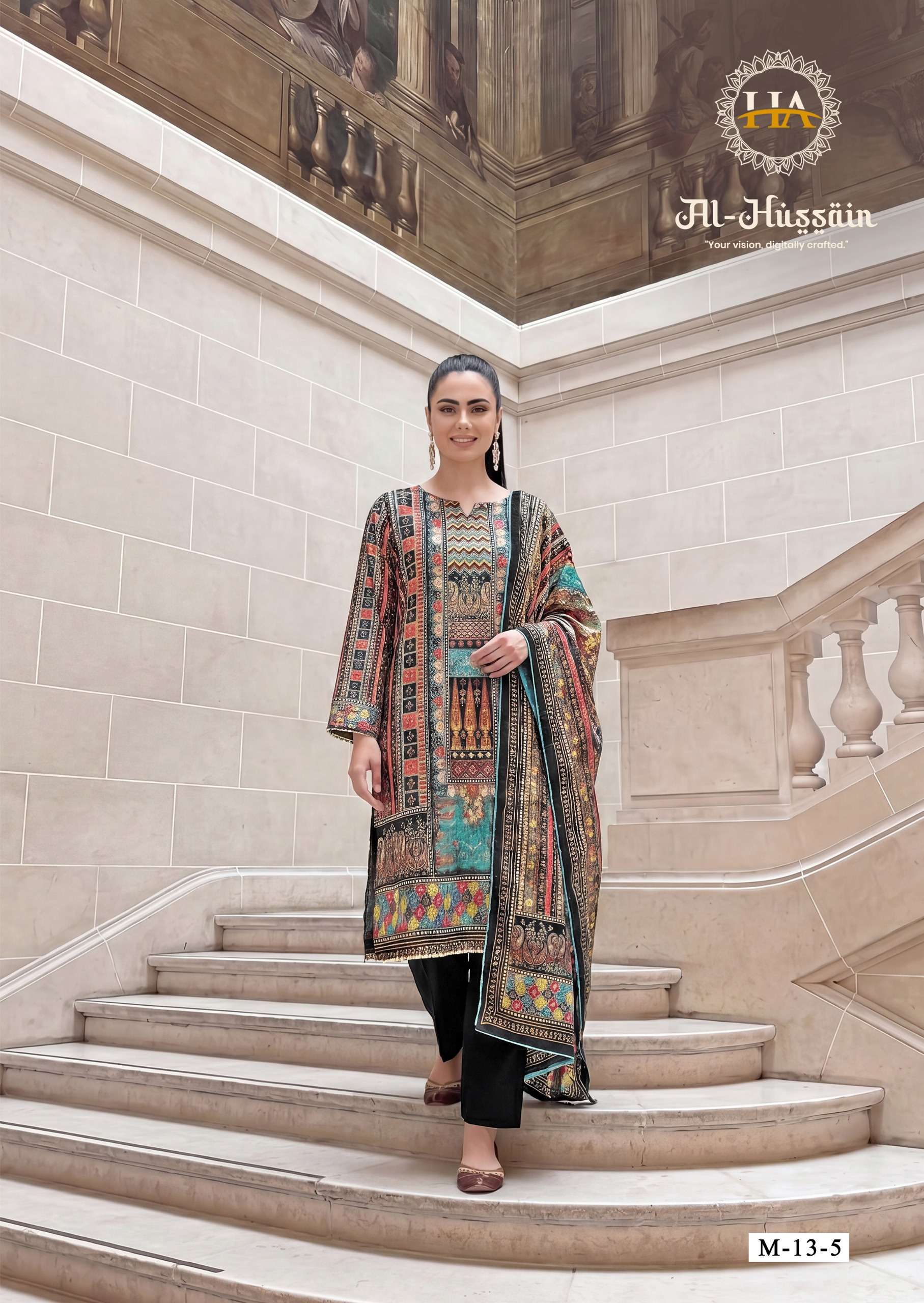 HARSHIT FASHION HUB AL HUSSAIN JAM COTTON PRINT WITH FANCY WORK SUIT