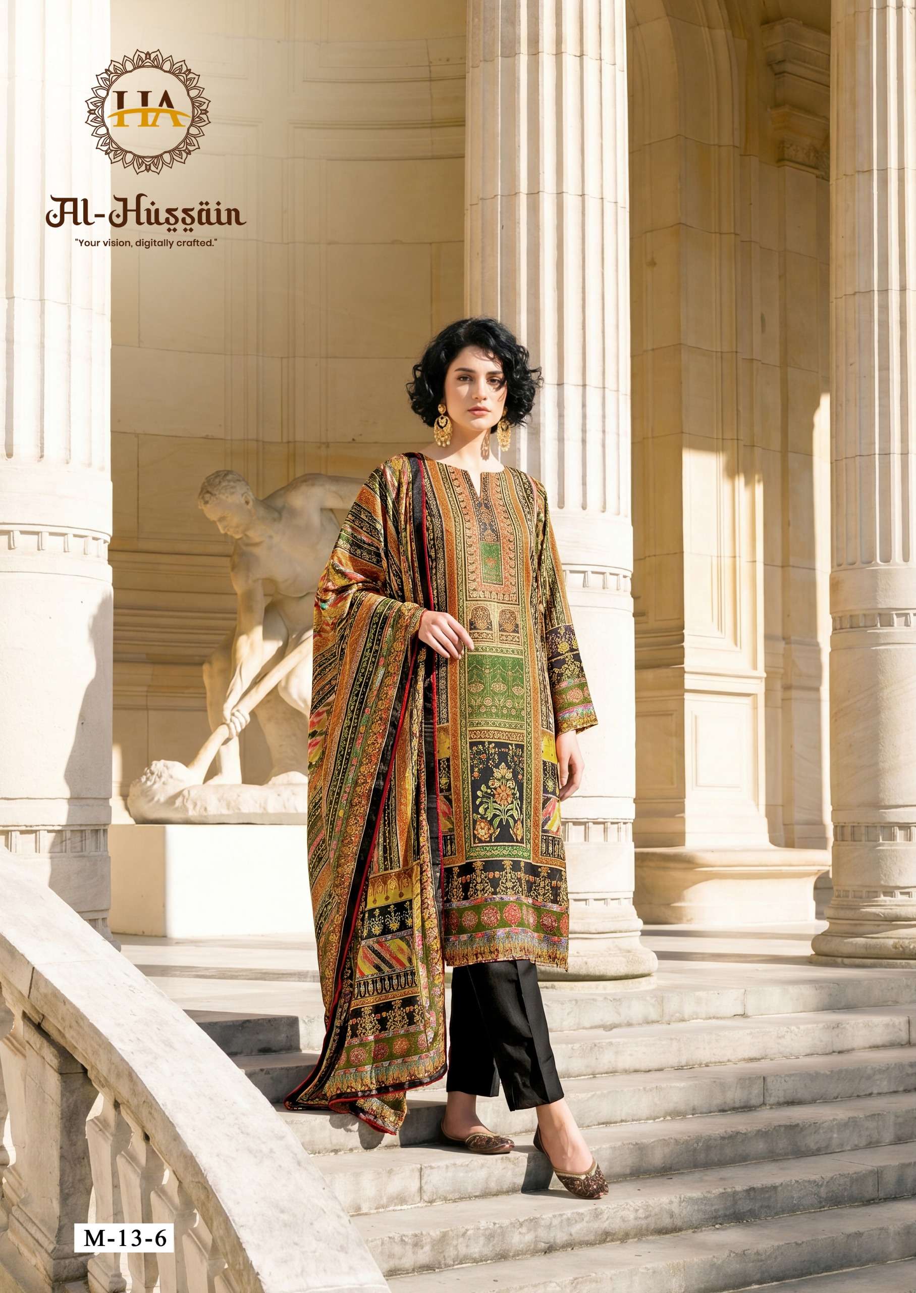 HARSHIT FASHION HUB AL HUSSAIN JAM COTTON PRINT WITH FANCY WORK SUIT