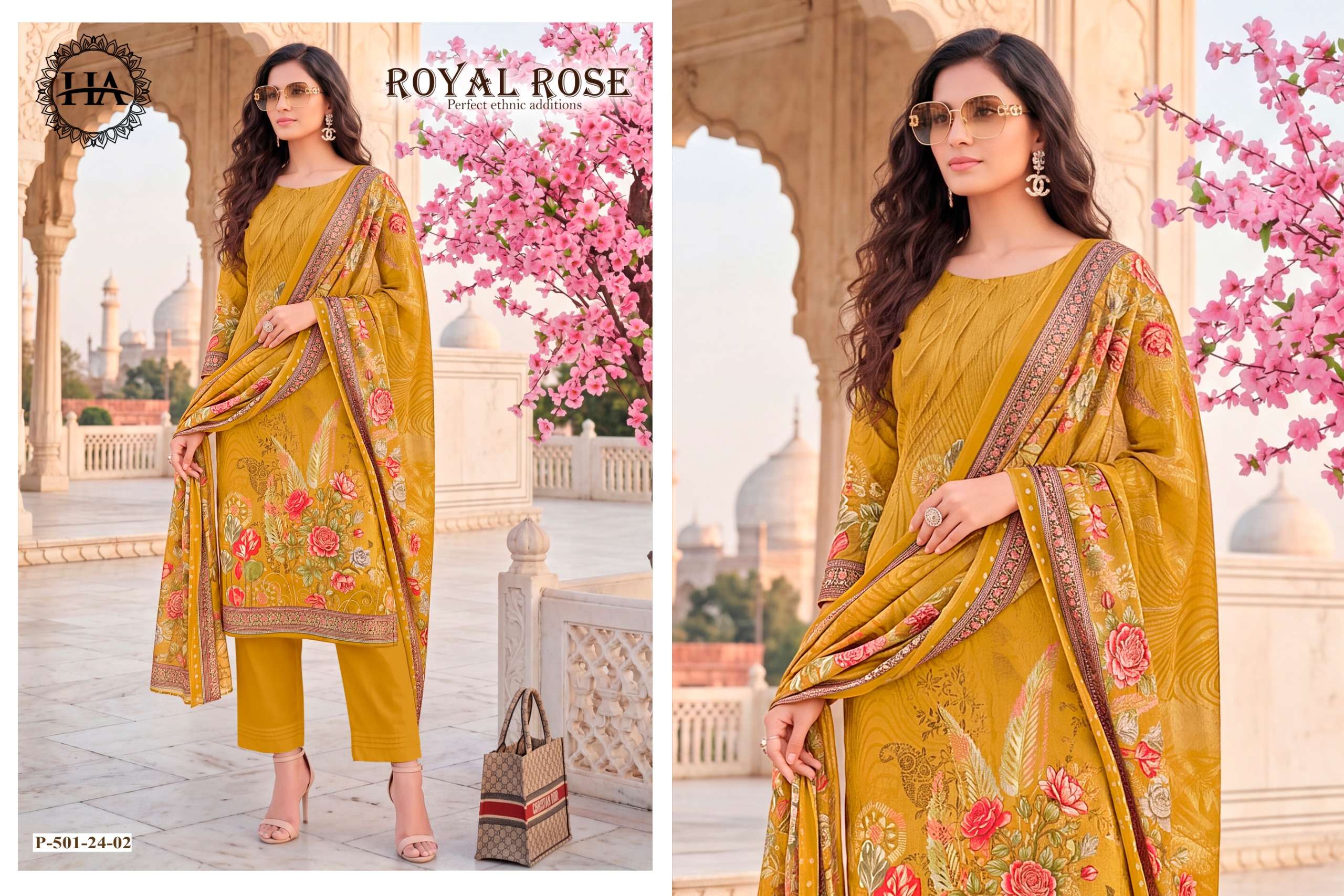 HARSHIT FASHION HUB ROYAL ROSE JAM COTTON PRINT WITH FANCY WORKS SUIT