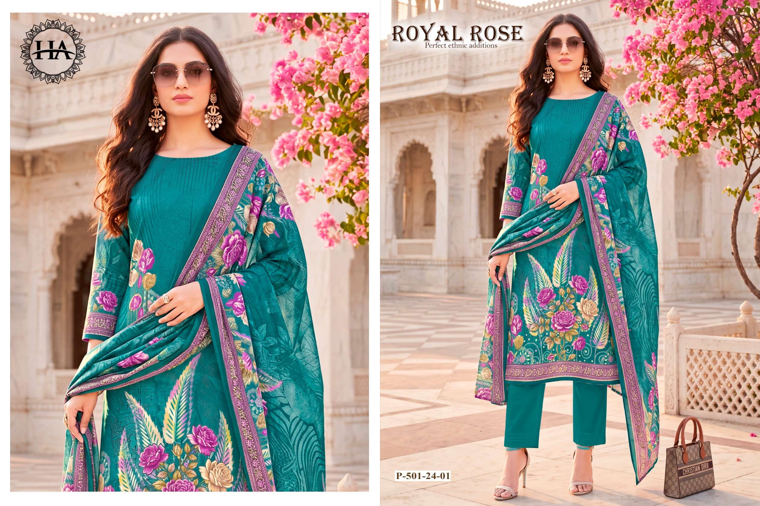 HARSHIT FASHION HUB ROYAL ROSE JAM COTTON PRINT WITH FANCY WORKS SUIT