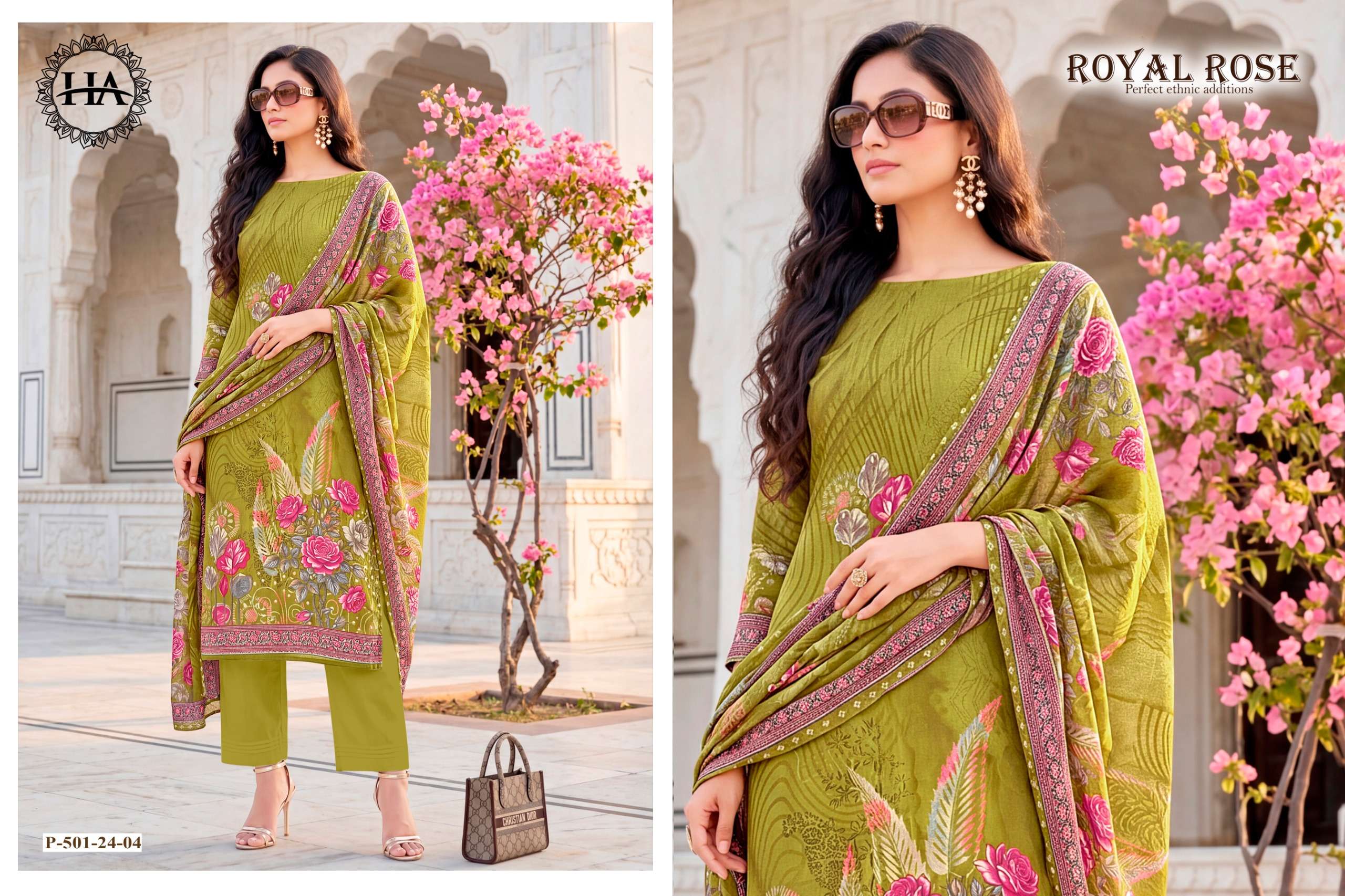 HARSHIT FASHION HUB ROYAL ROSE JAM COTTON PRINT WITH FANCY WORKS SUIT