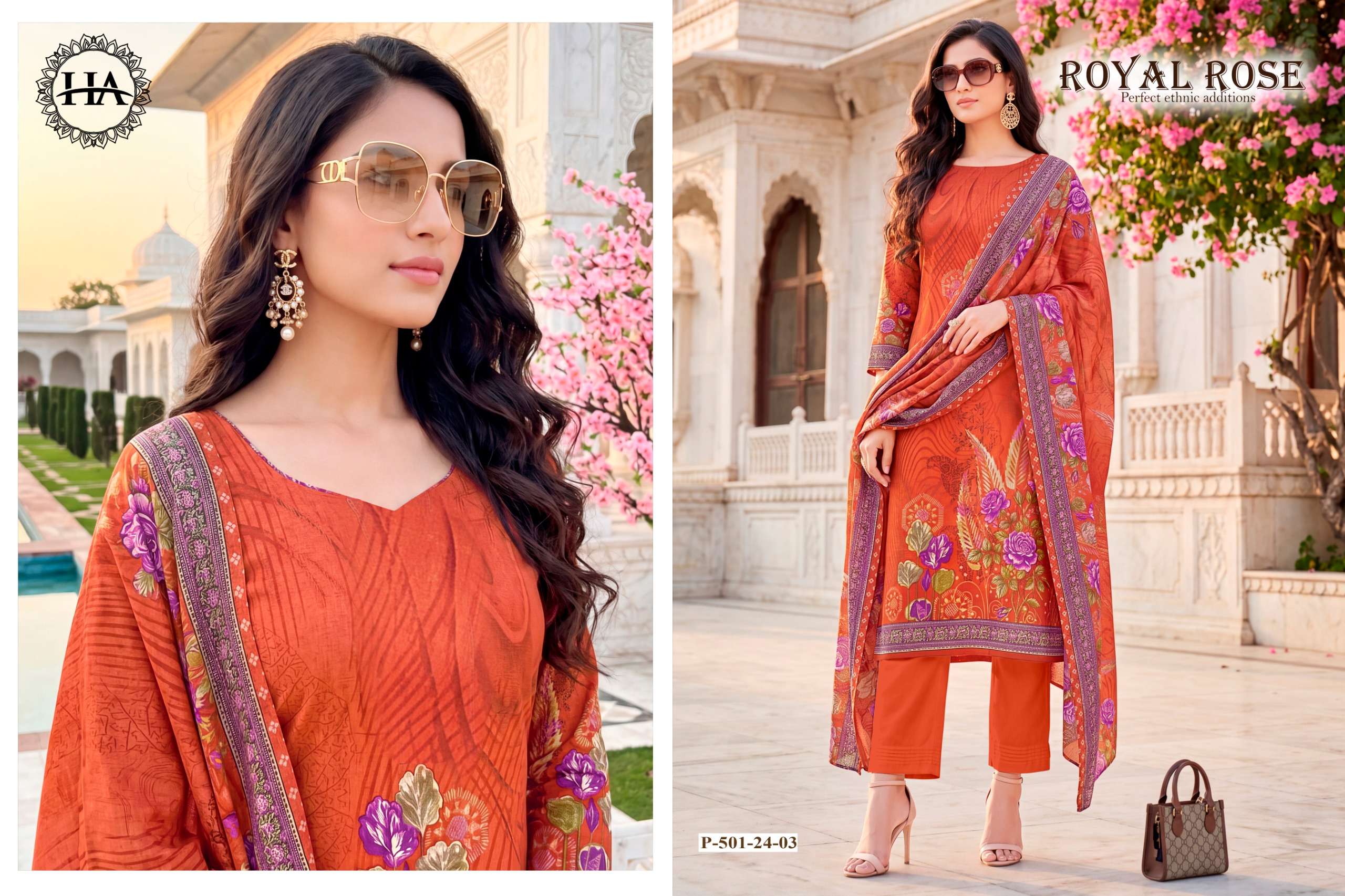 HARSHIT FASHION HUB ROYAL ROSE JAM COTTON PRINT WITH FANCY WORKS SUIT