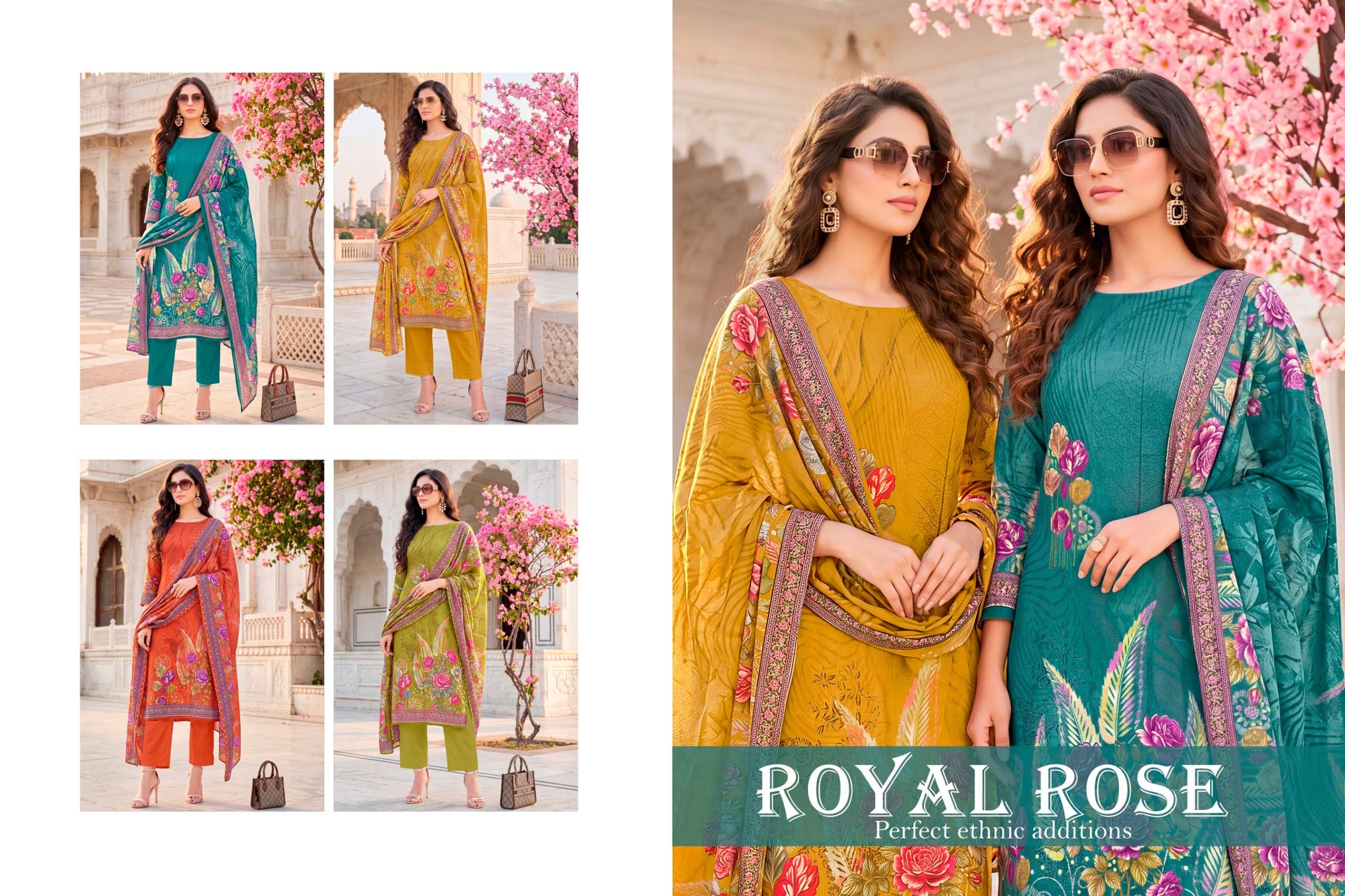 HARSHIT FASHION HUB ROYAL ROSE JAM COTTON PRINT WITH FANCY WORKS SUIT