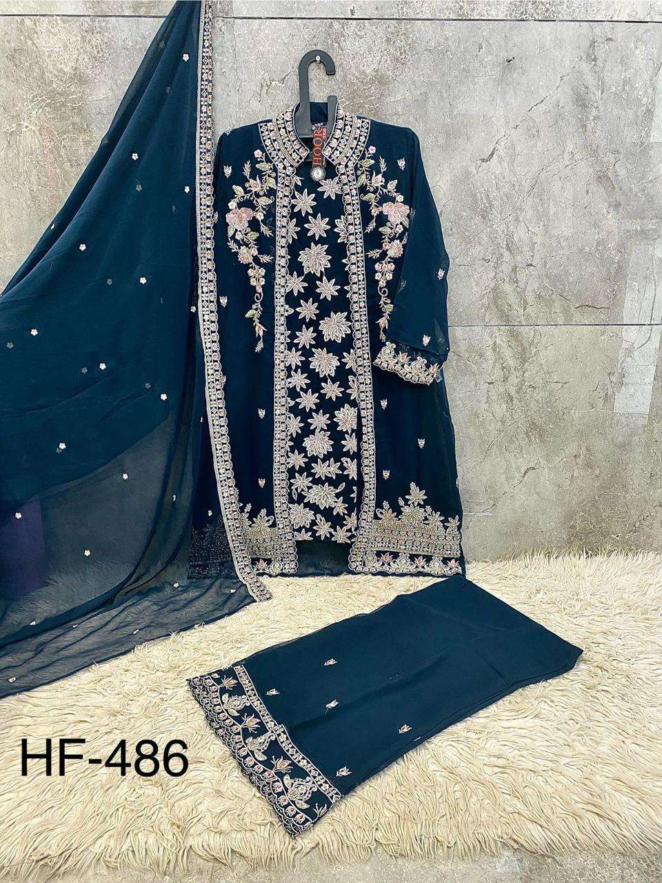 HF 486 GEORGETTE BEAUTIFUL EMBROIDERY DESIGNER READY MADE SUIT