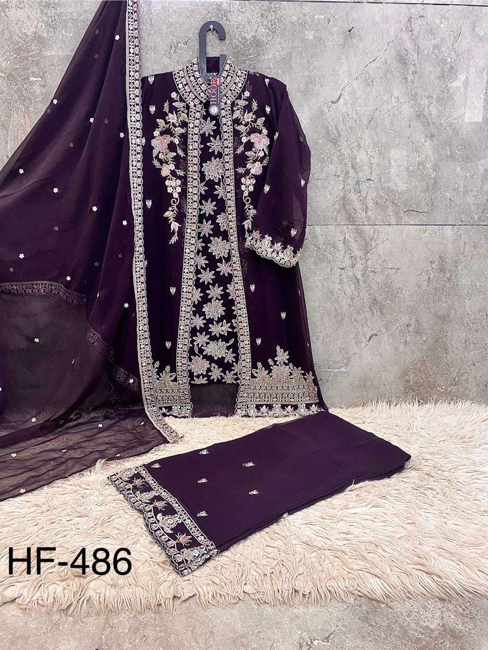 HF 486 GEORGETTE BEAUTIFUL EMBROIDERY DESIGNER READY MADE SUIT